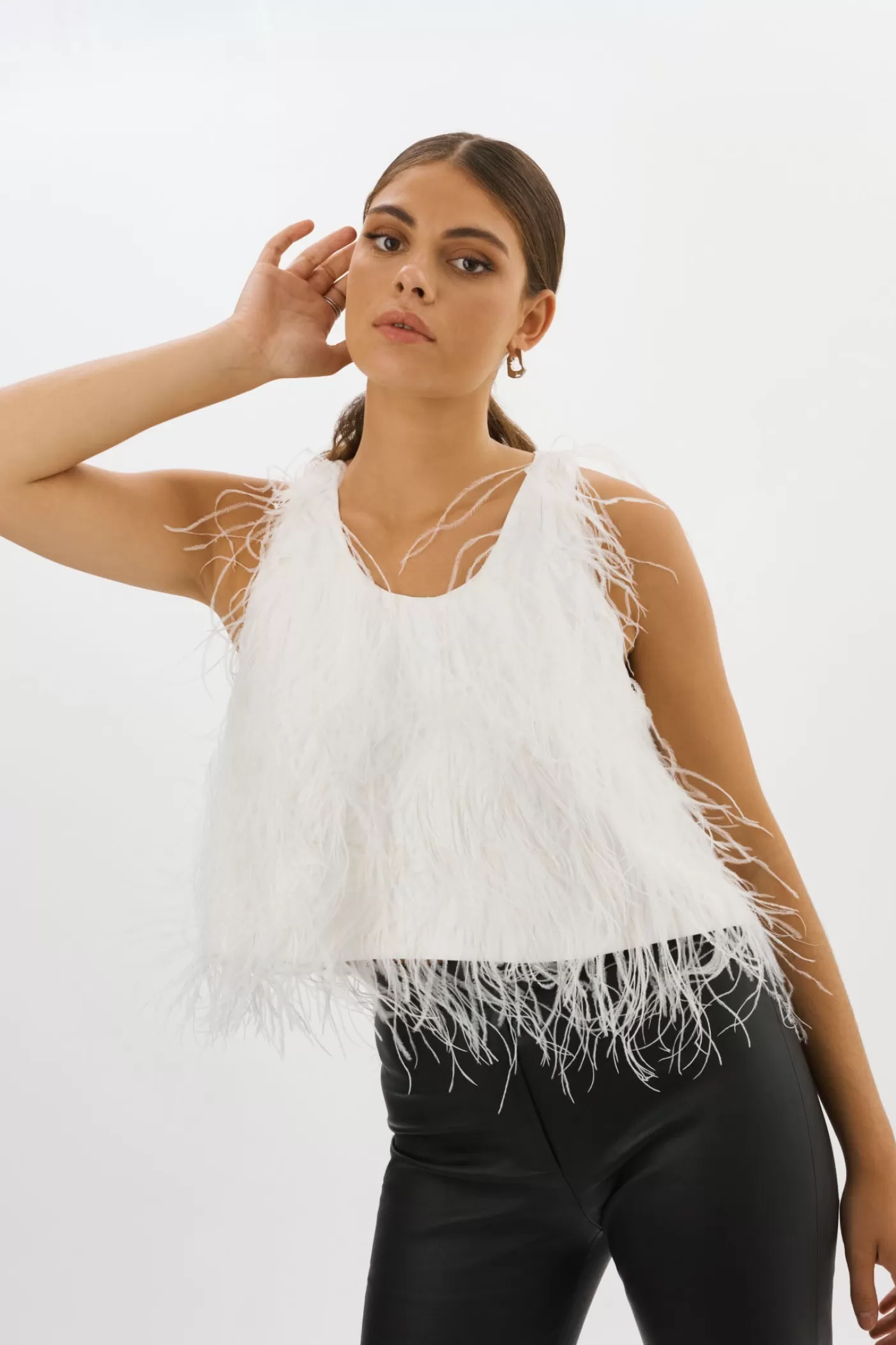 LAMARQUE ABRIELLE | Haut à Plumes D'autruche BLANC Flash Sale