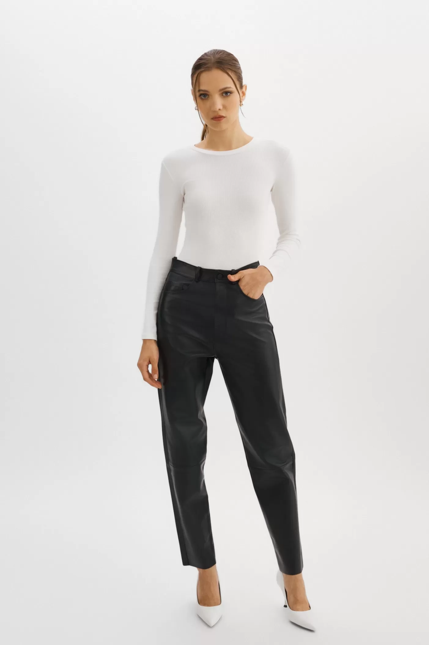 LAMARQUE ADELINE Pantalon En Cuir Noir New