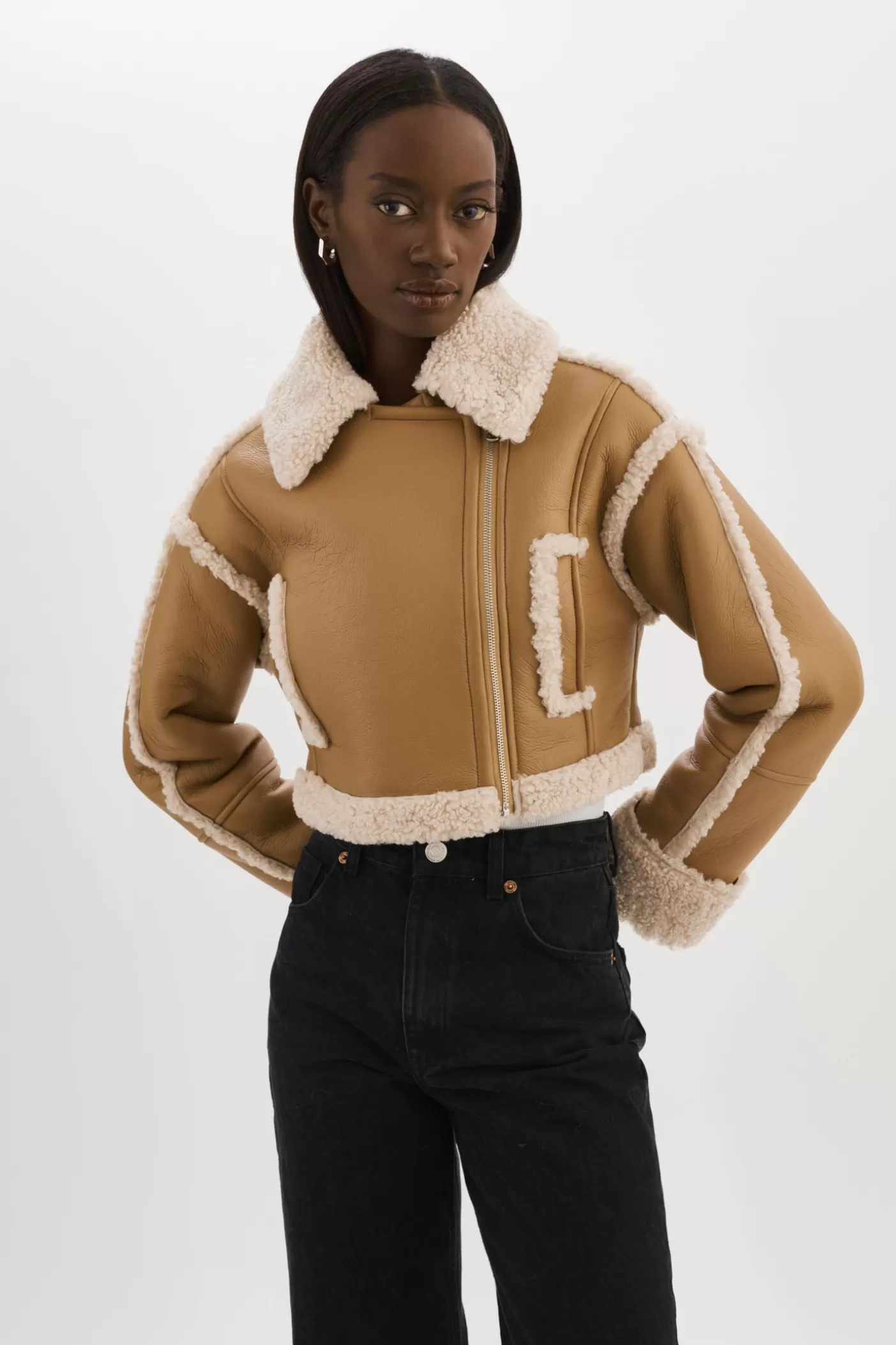 LAMARQUE ADRINA | Veste Courte En Fausse Peau De Mouton Biscuit Store