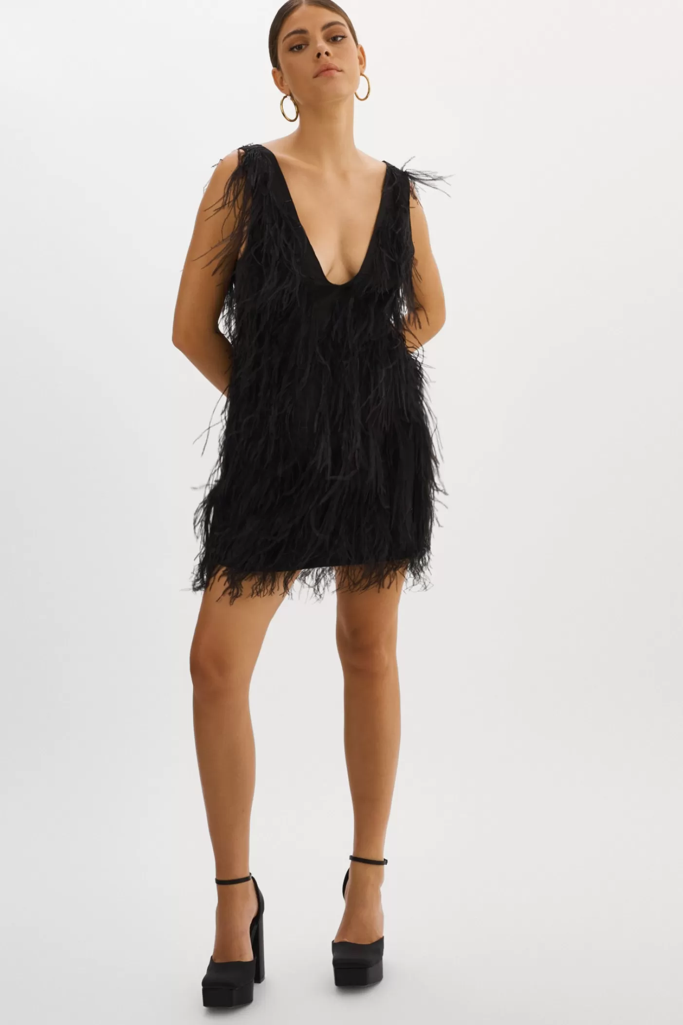 LAMARQUE ALENA | Robe à Plumes Noir Best Sale