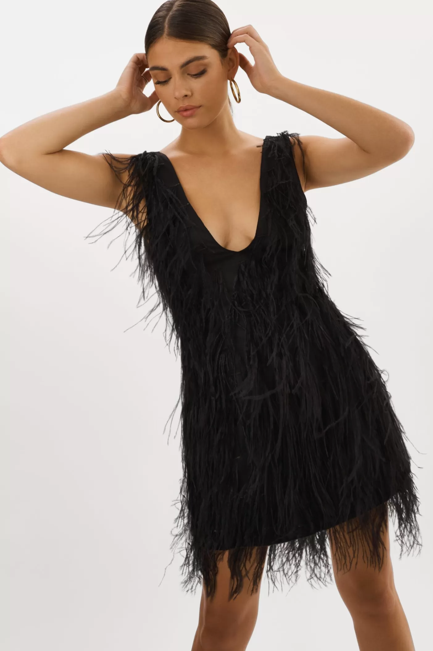 LAMARQUE ALENA | Robe à Plumes Noir Best Sale