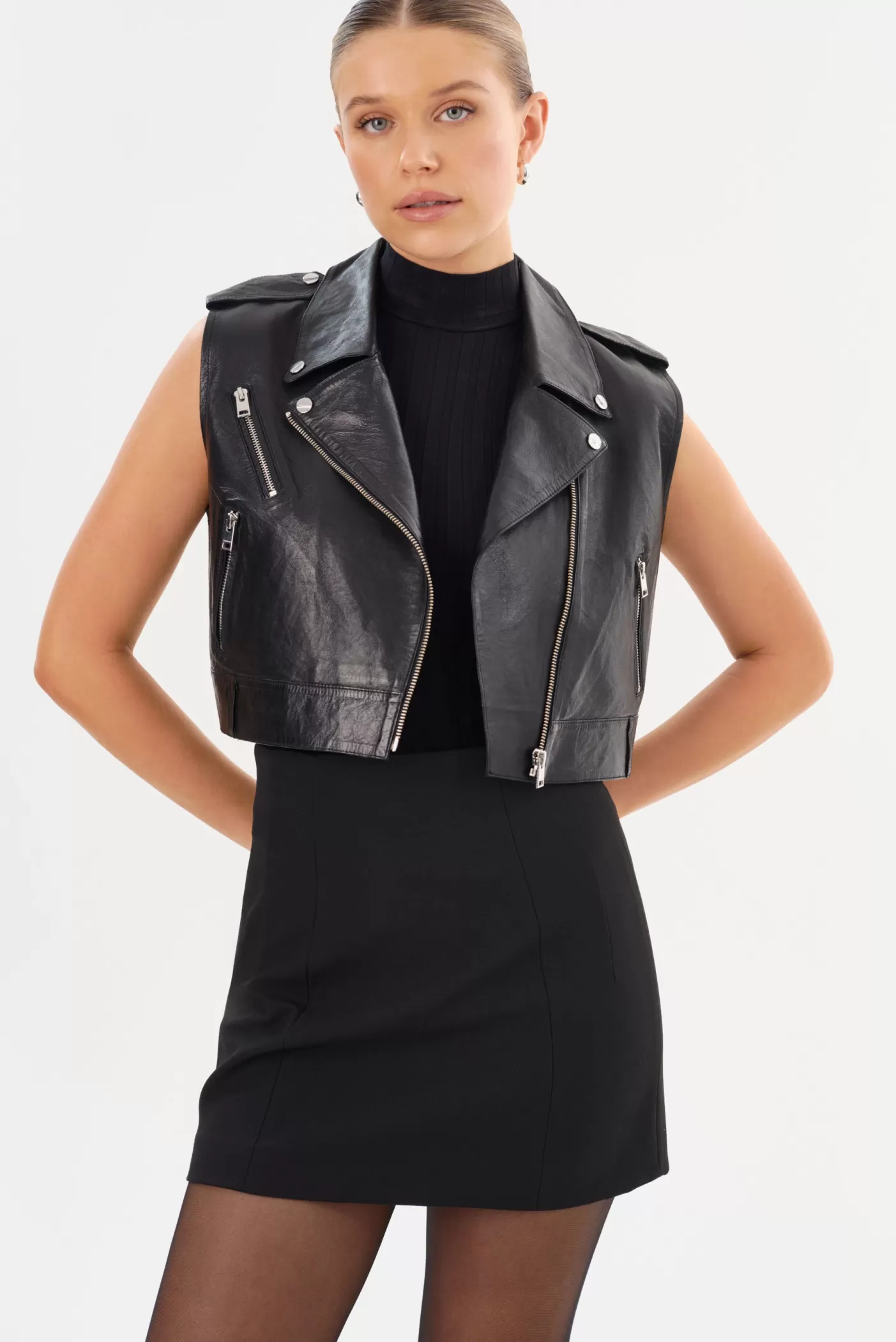 LAMARQUE AMALIA | Leather Biker Vest Black Outlet