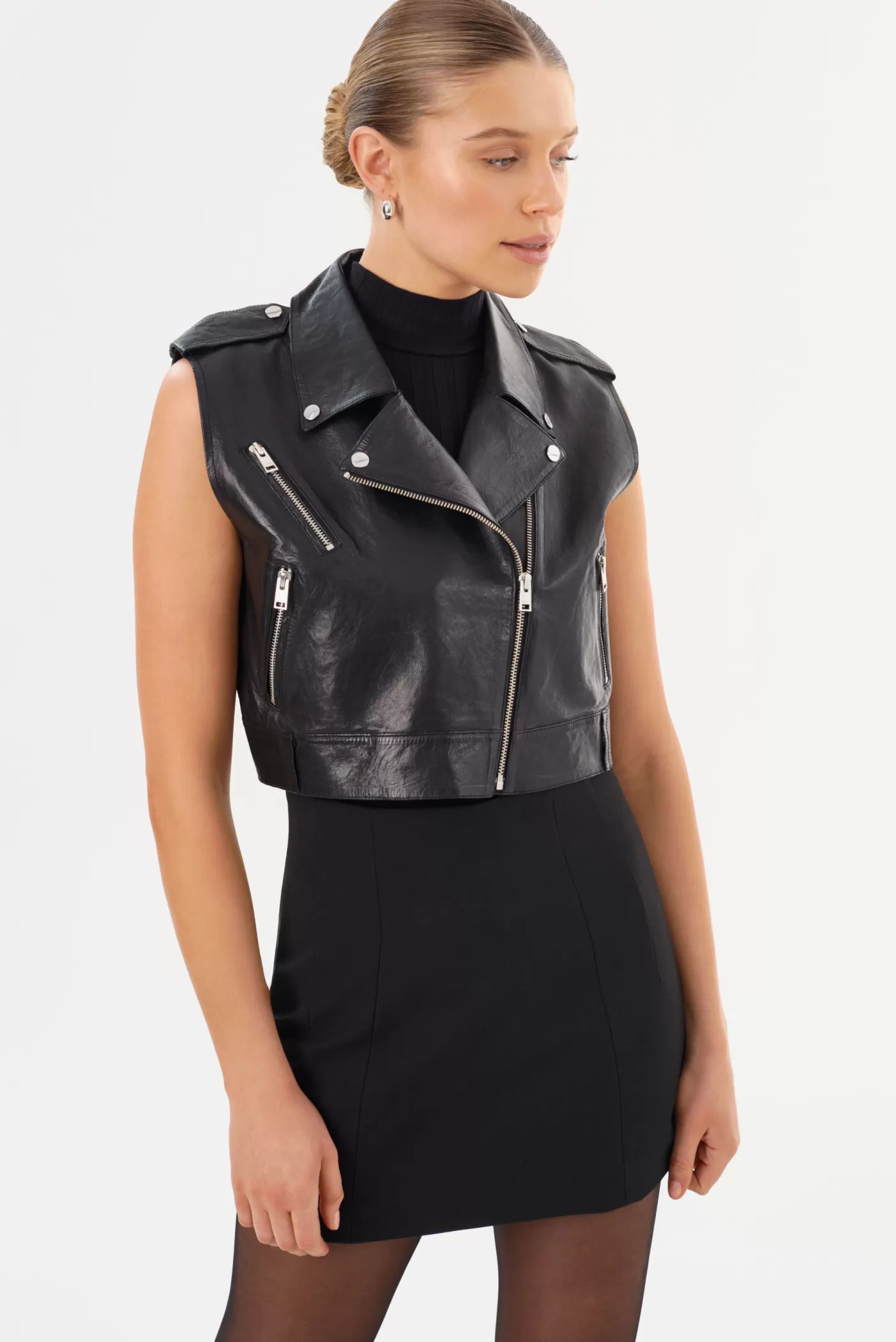 LAMARQUE AMALIA | Leather Biker Vest Black Outlet