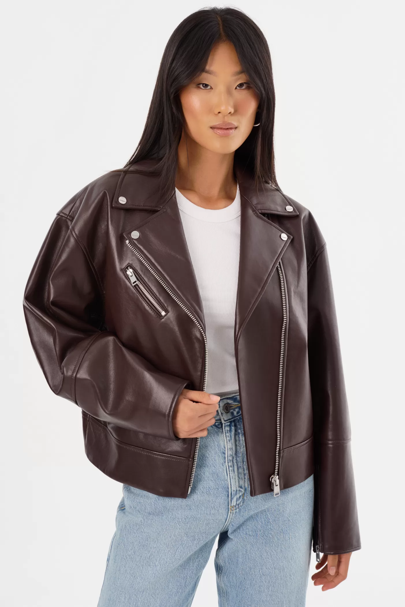 LAMARQUE ANDRADE | Recycled Leather Biker Jacket Mahogany Best Sale