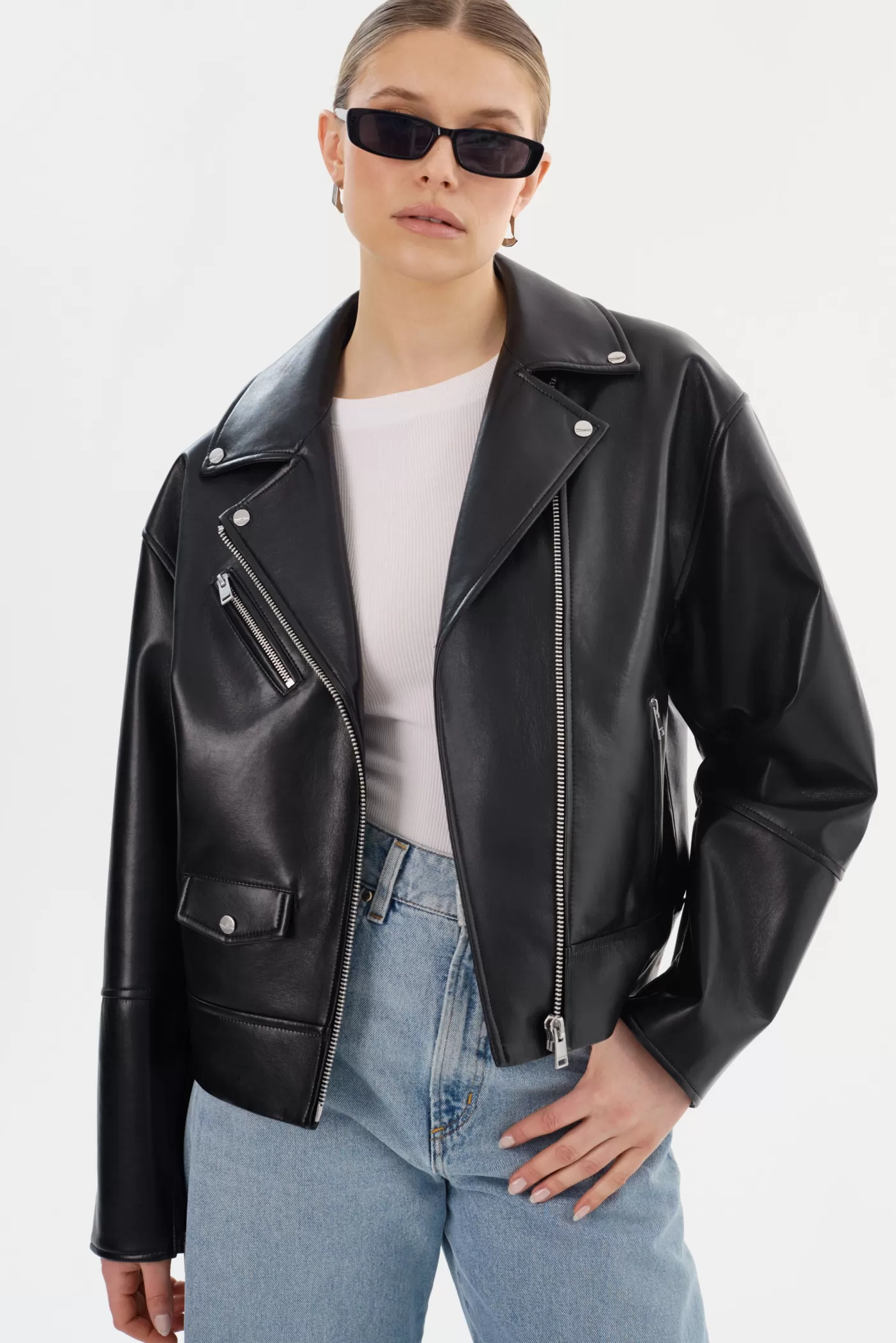 LAMARQUE ANDRADE | Recycled Leather Biker Jacket Black Store