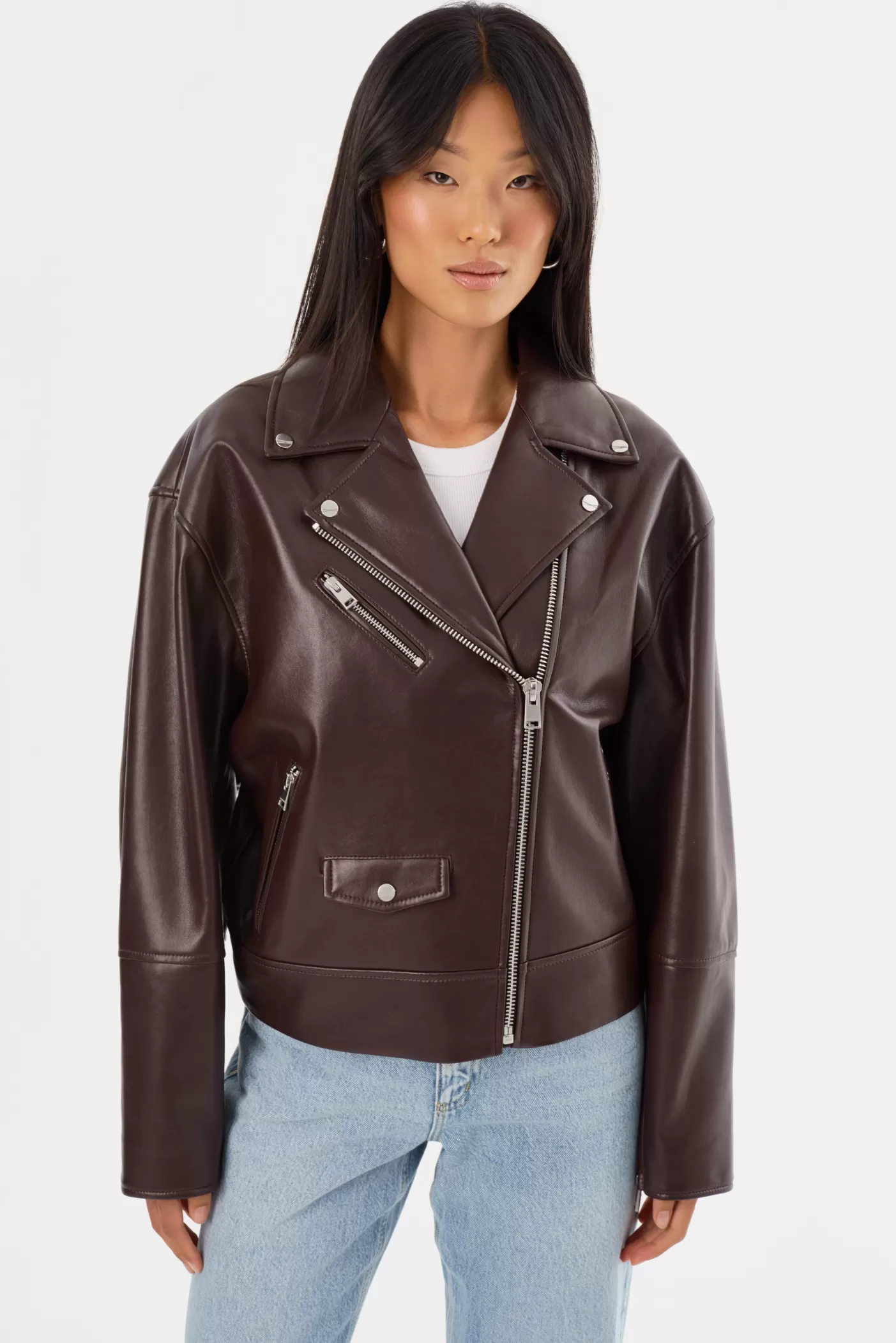 LAMARQUE ANDRADE | Recycled Leather Biker Jacket Mahogany Best Sale