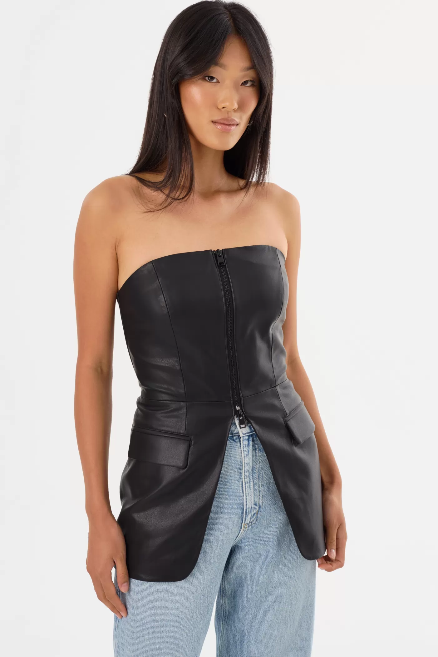 LAMARQUE AVANI | Top Bustier En Similicuir Noir Clearance