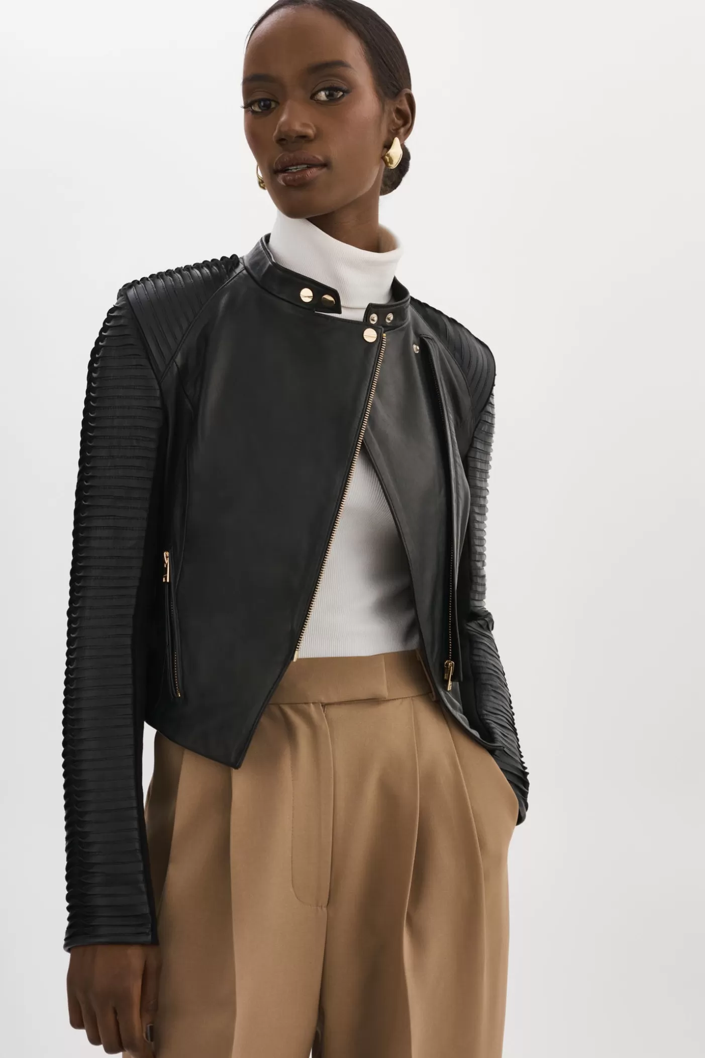 LAMARQUE AZRA GOLD | Leather Biker Jacket Black Sale