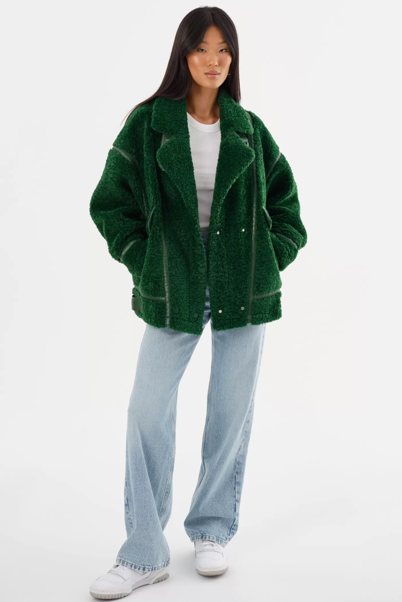 LAMARQUE BADU | Oversized Faux Shearling Jacket Green Fashion