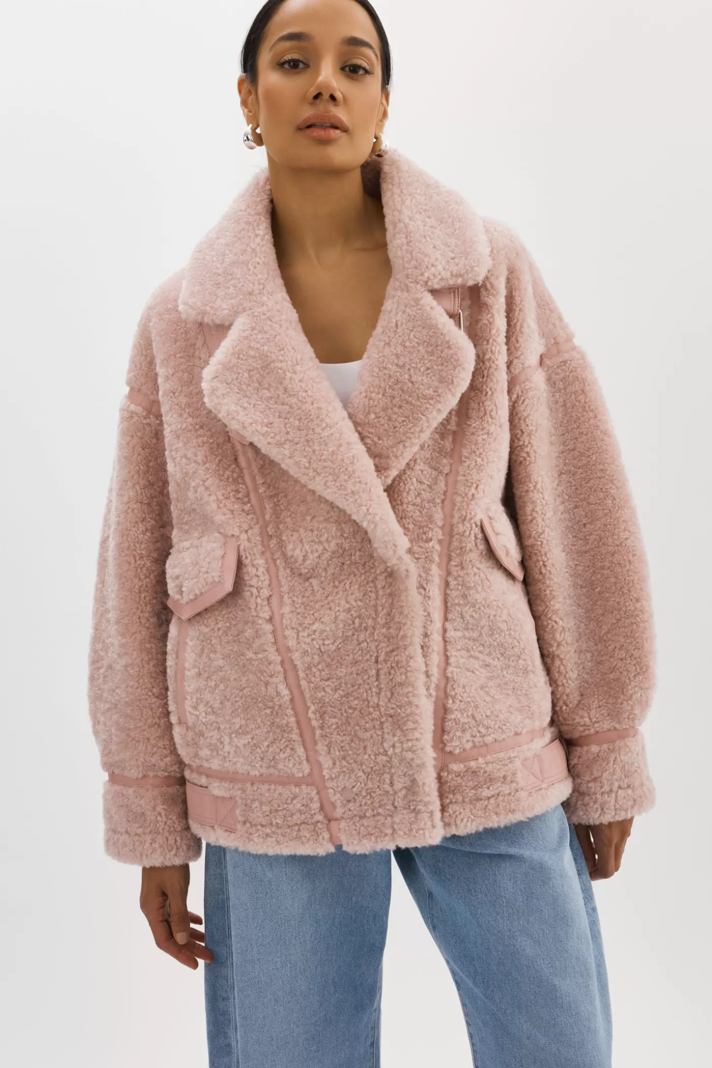 LAMARQUE BADU | Veste Oversize En Fausse Peau De Mouton Rose clair Online