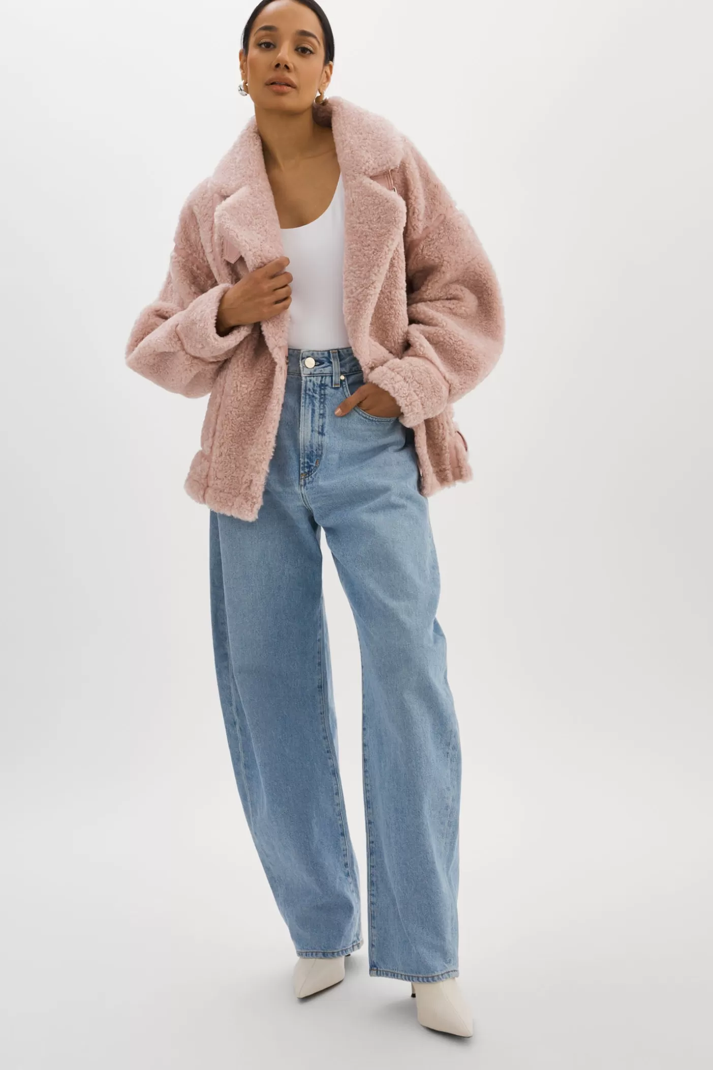 LAMARQUE BADU | Veste Oversize En Fausse Peau De Mouton Rose clair Online