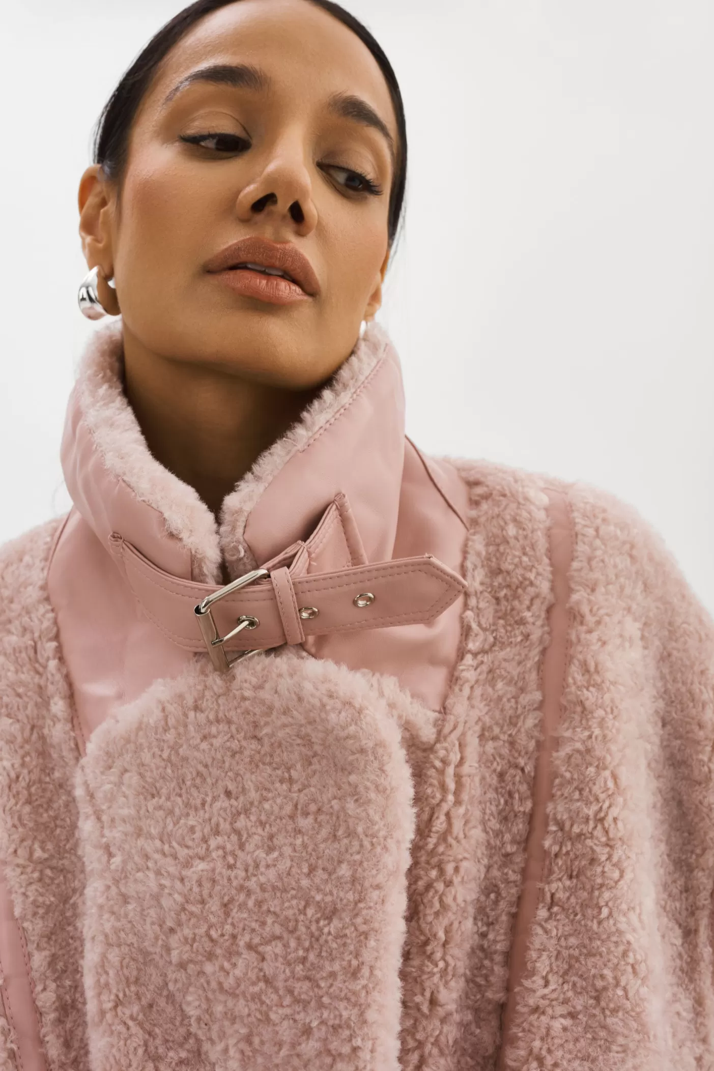 LAMARQUE BADU | Veste Oversize En Fausse Peau De Mouton Rose clair Online