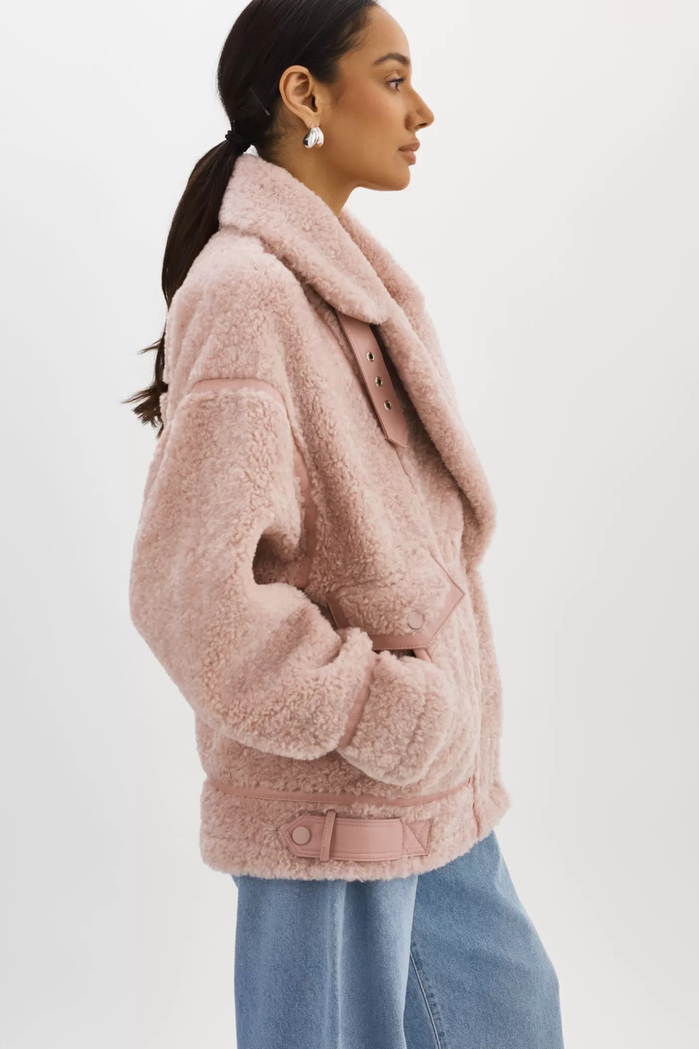 LAMARQUE BADU | Veste Oversize En Fausse Peau De Mouton Rose clair Online