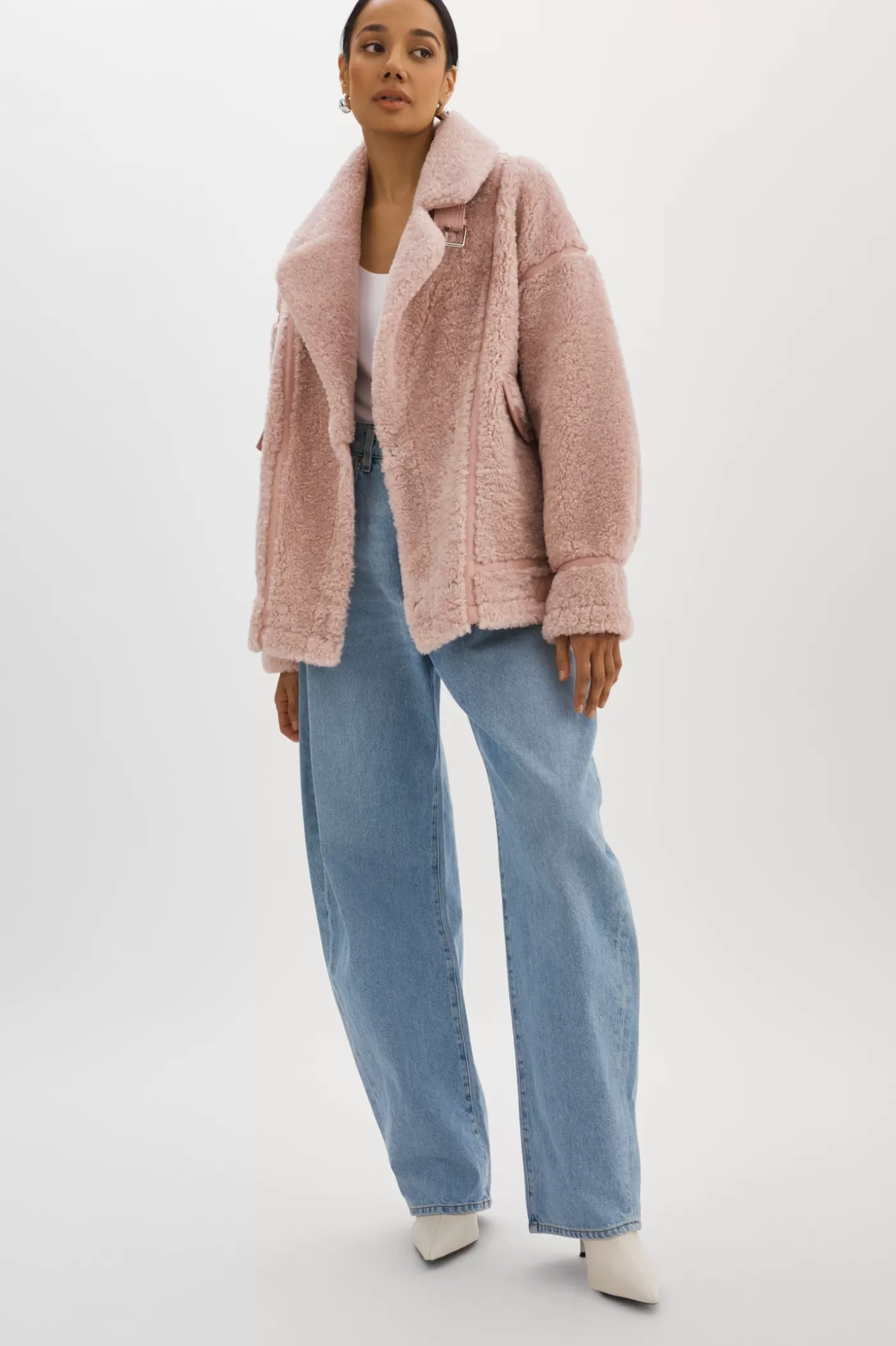 LAMARQUE BADU | Veste Oversize En Fausse Peau De Mouton Rose clair Online