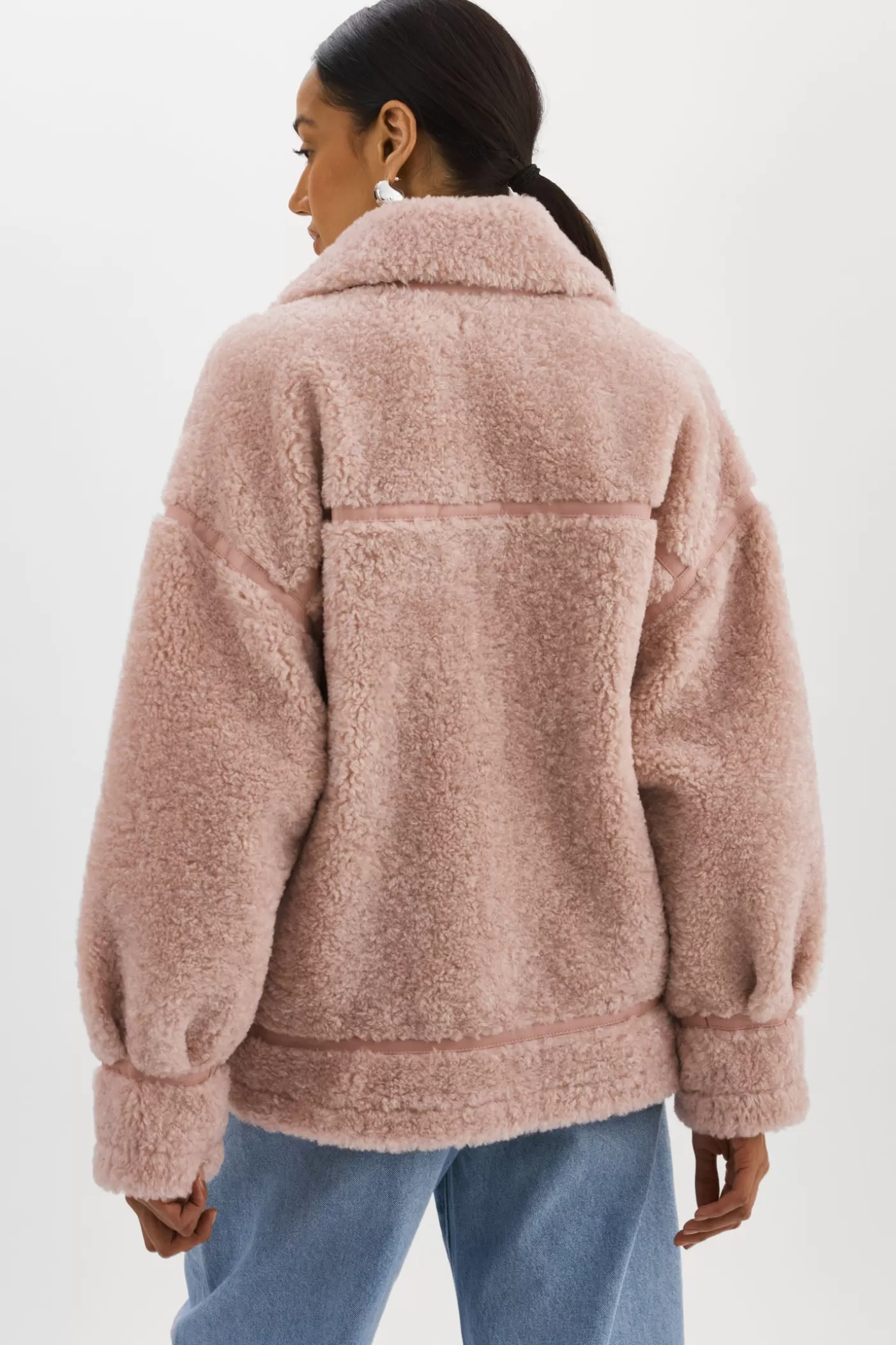 LAMARQUE BADU | Veste Oversize En Fausse Peau De Mouton Rose clair Online