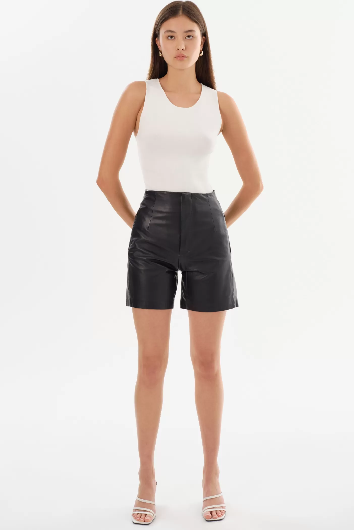 LAMARQUE BERNICE Short En Cuir Taille Haute Noir Flash Sale