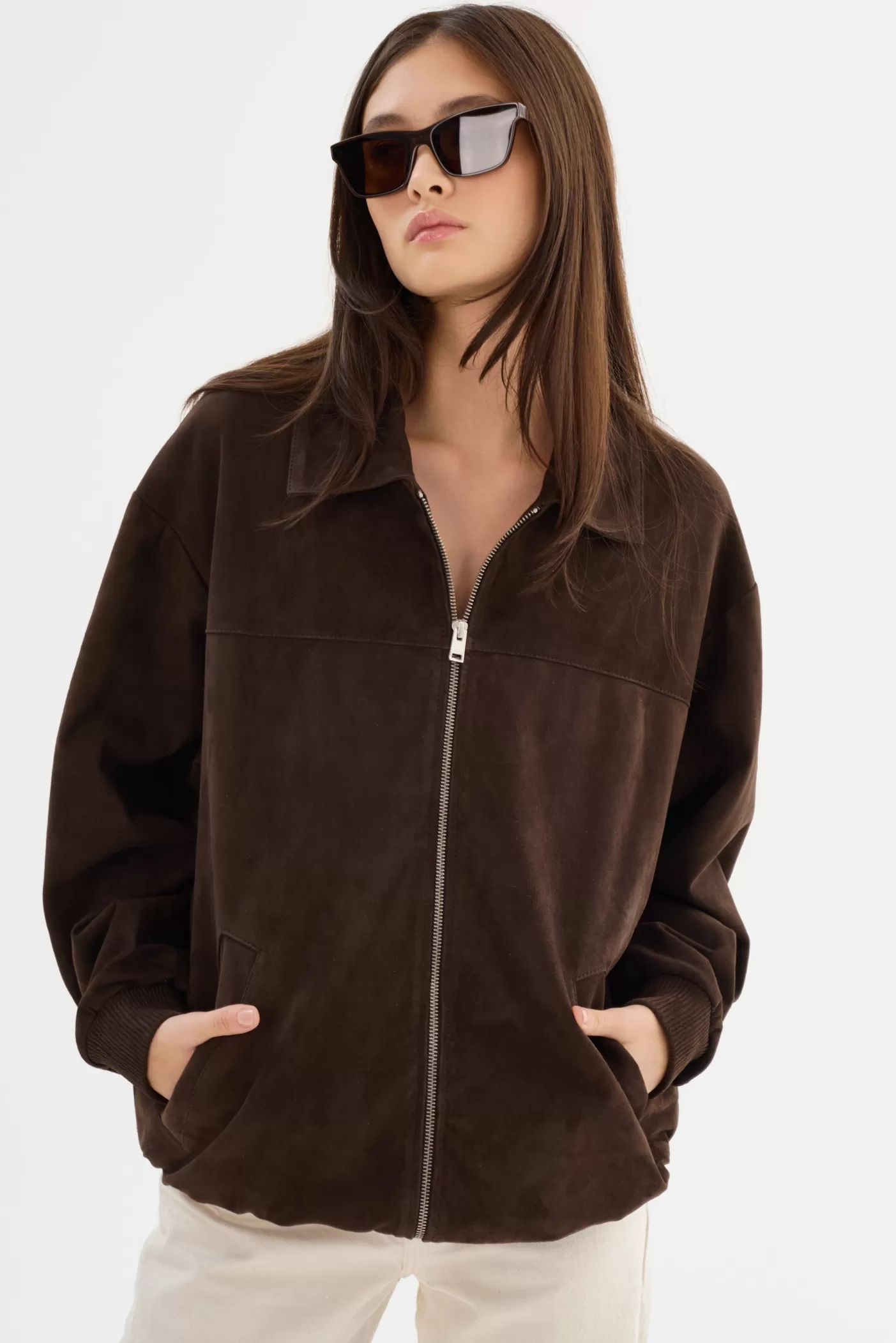 LAMARQUE CADEN | Blouson Bombardier Oversize En Daim Chocolat Fashion