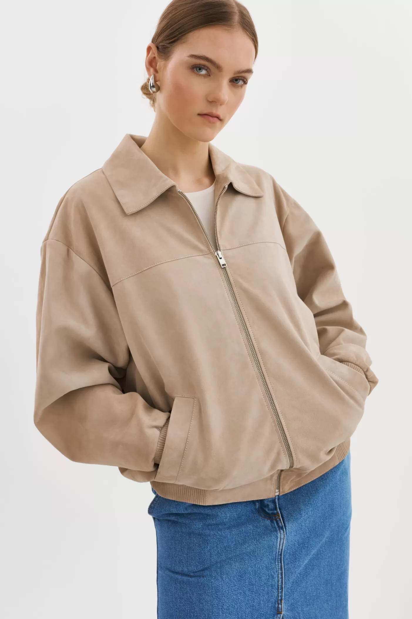 LAMARQUE CADEN | Blouson Bombardier Oversize En Daim Sable Store