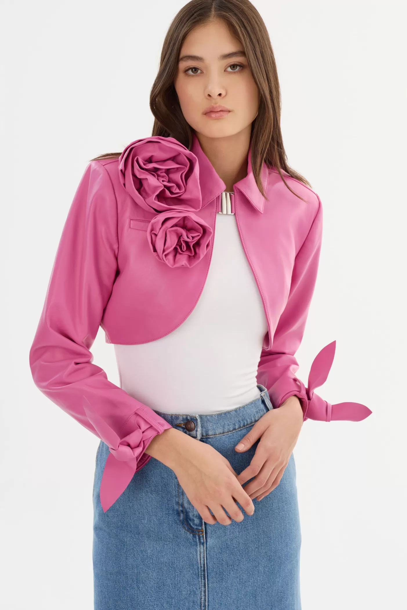 LAMARQUE CALISTA | Appliqué Leather Bolero Super Pink Store