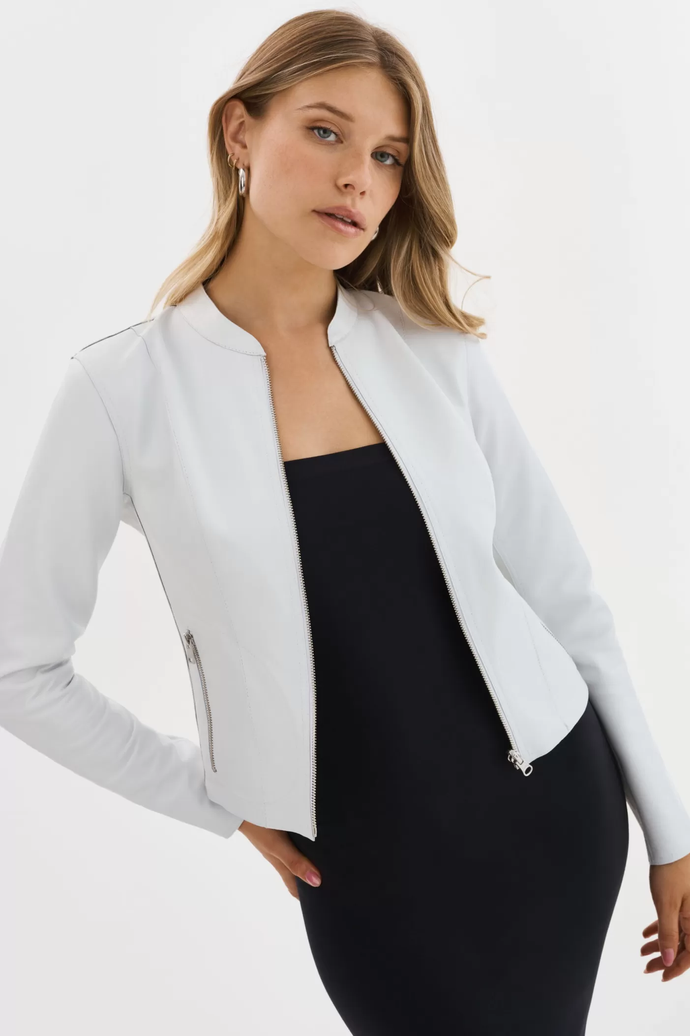 LAMARQUE CHAPIN | Bomber Réversible En Cuir Blanc/Étain Discount