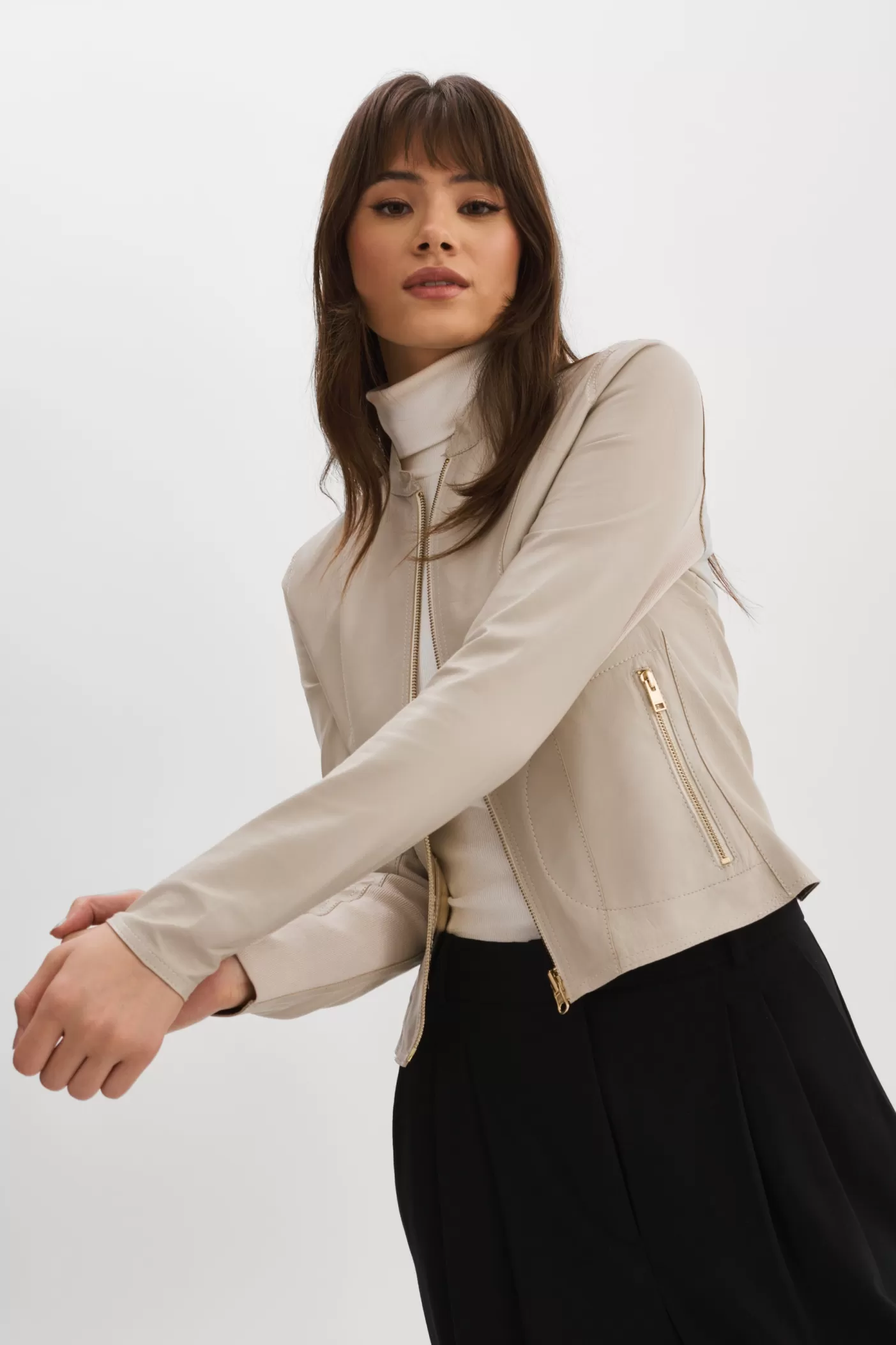 LAMARQUE CHAPIN Blouson En Cuir Et Or Réversible Os New