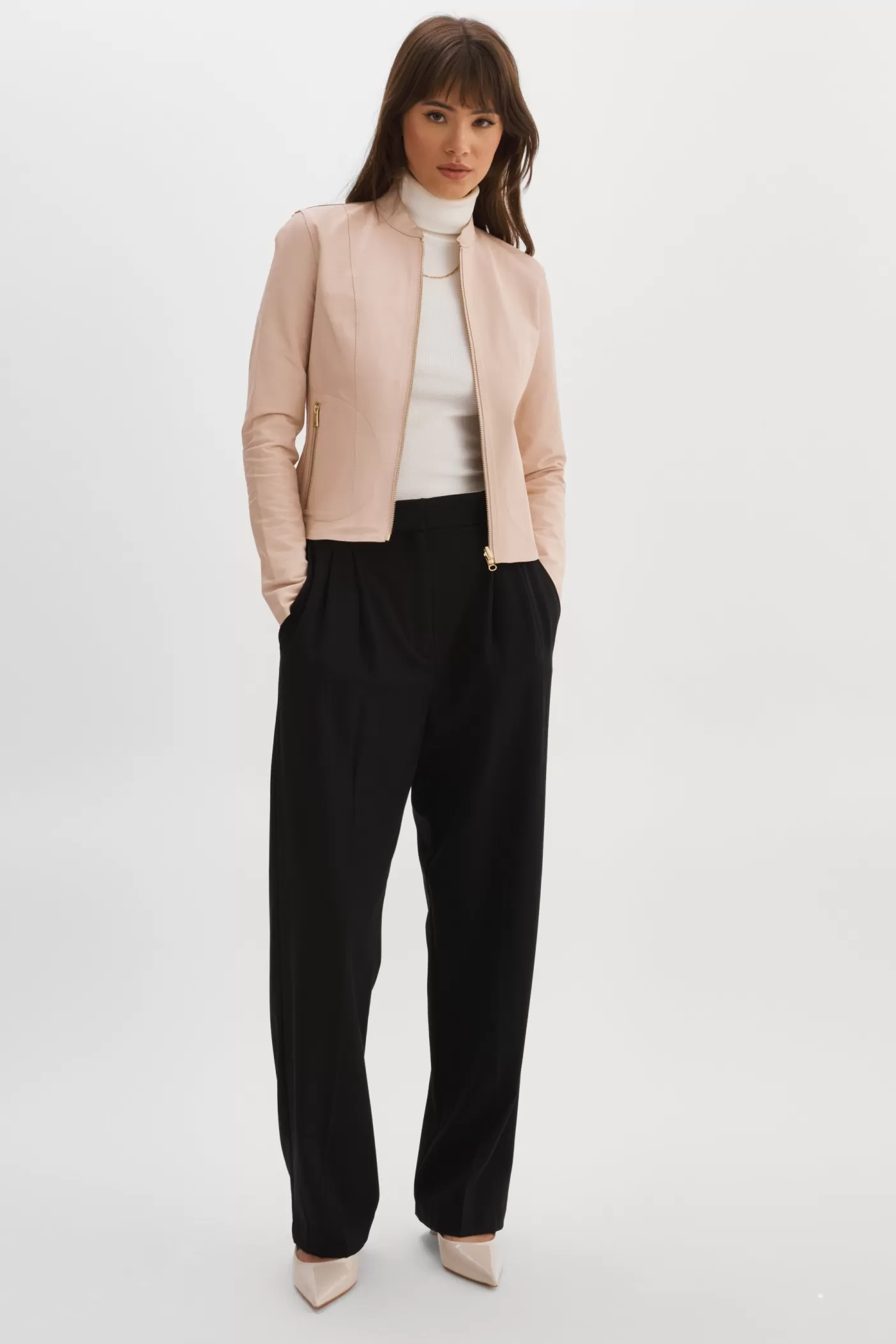 LAMARQUE CHAPIN Blouson En Cuir Réversible De Couleur Rose Clair Et Or Rose ballet Fashion