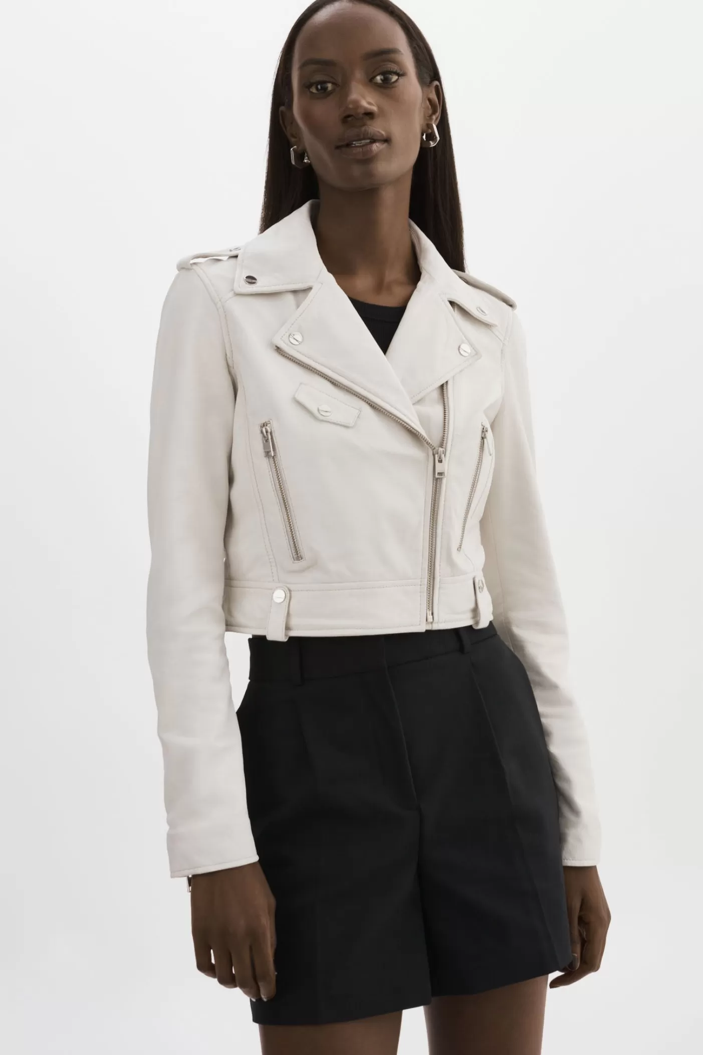 LAMARQUE CIARA | Veste Motard Courte En Cuir BLANC Outlet