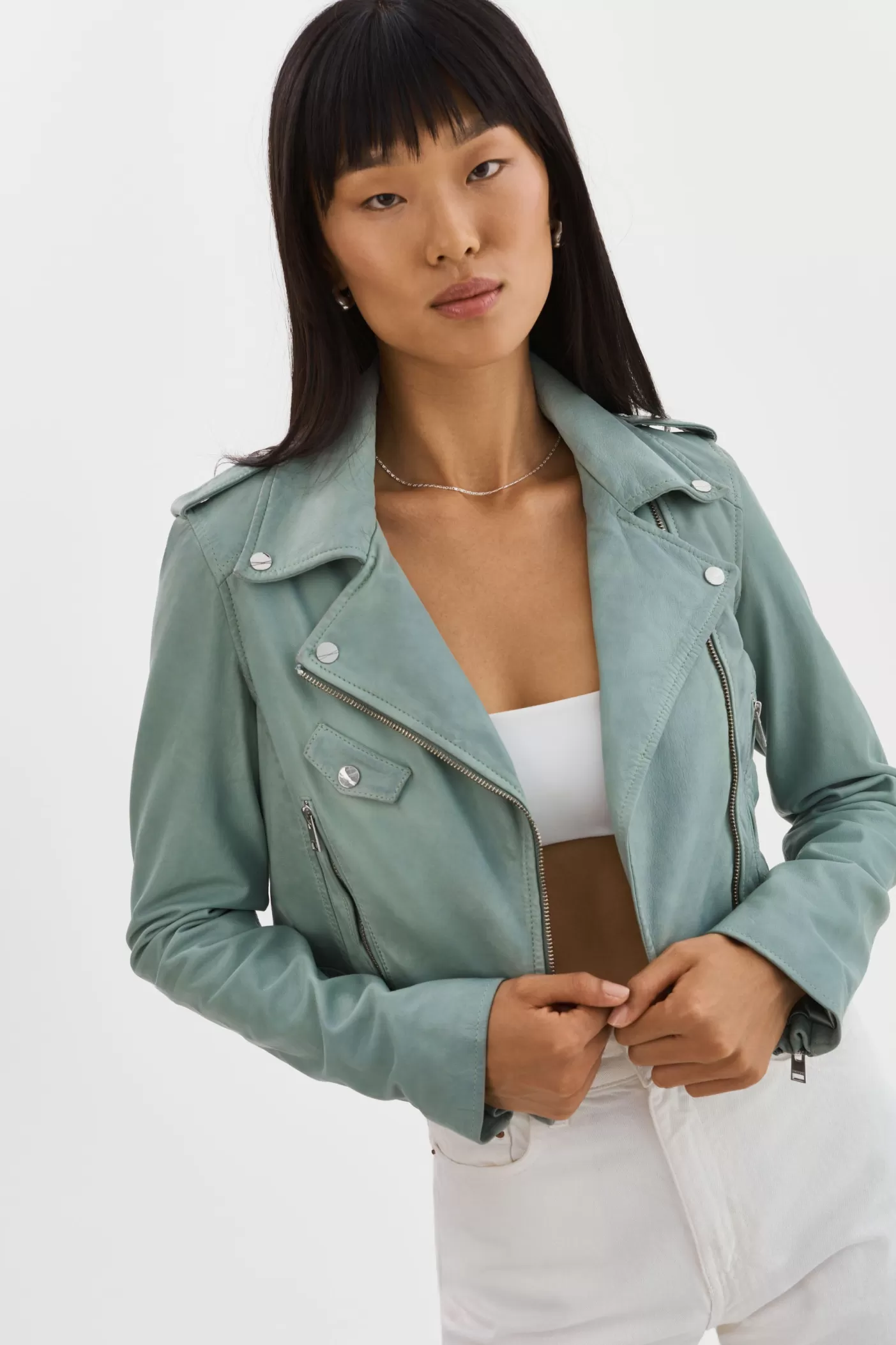 LAMARQUE CIARA | Veste Motard Courte En Cuir Eucalyptus Best