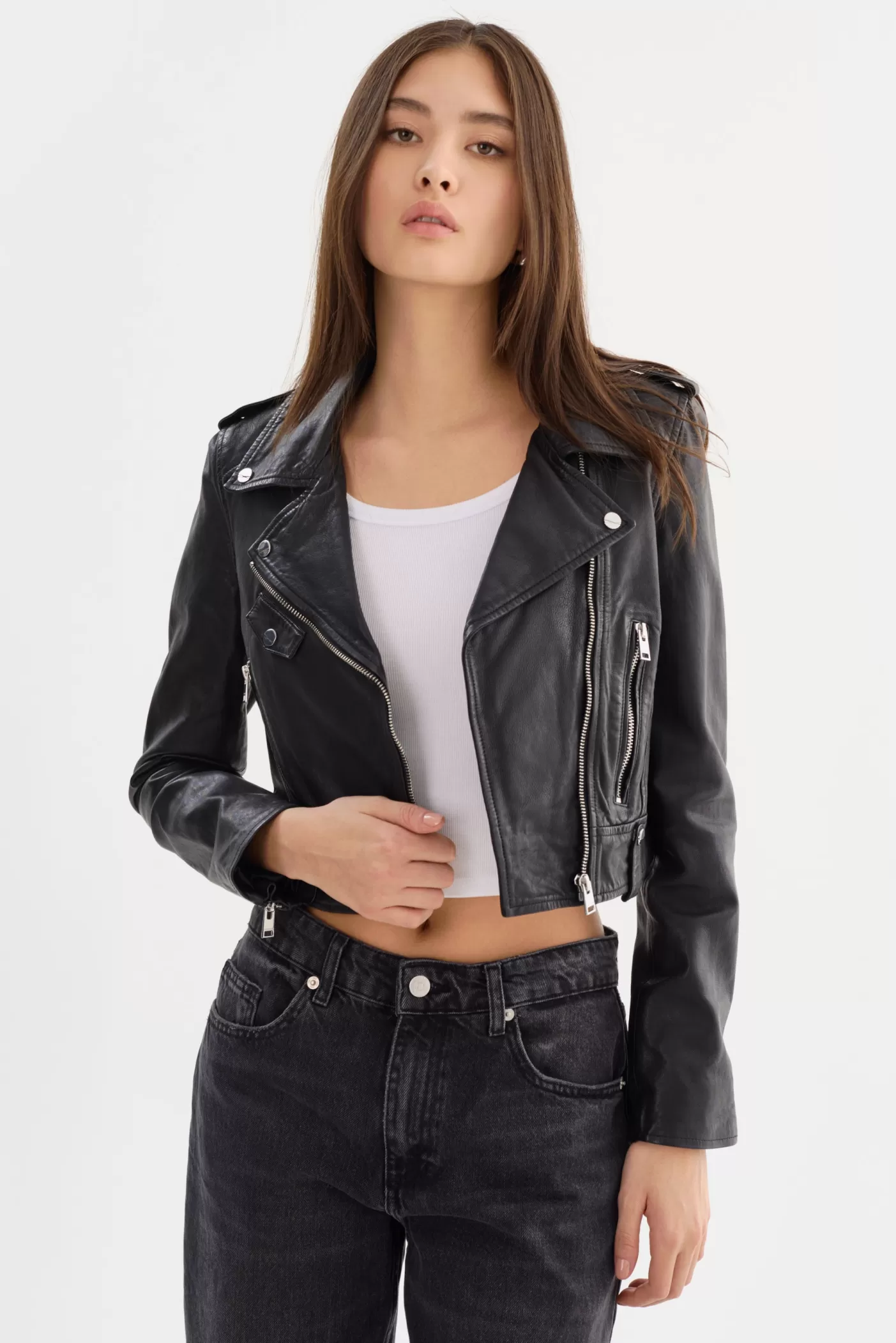 LAMARQUE CIARA | Veste Motard Courte En Cuir Noir Best Sale