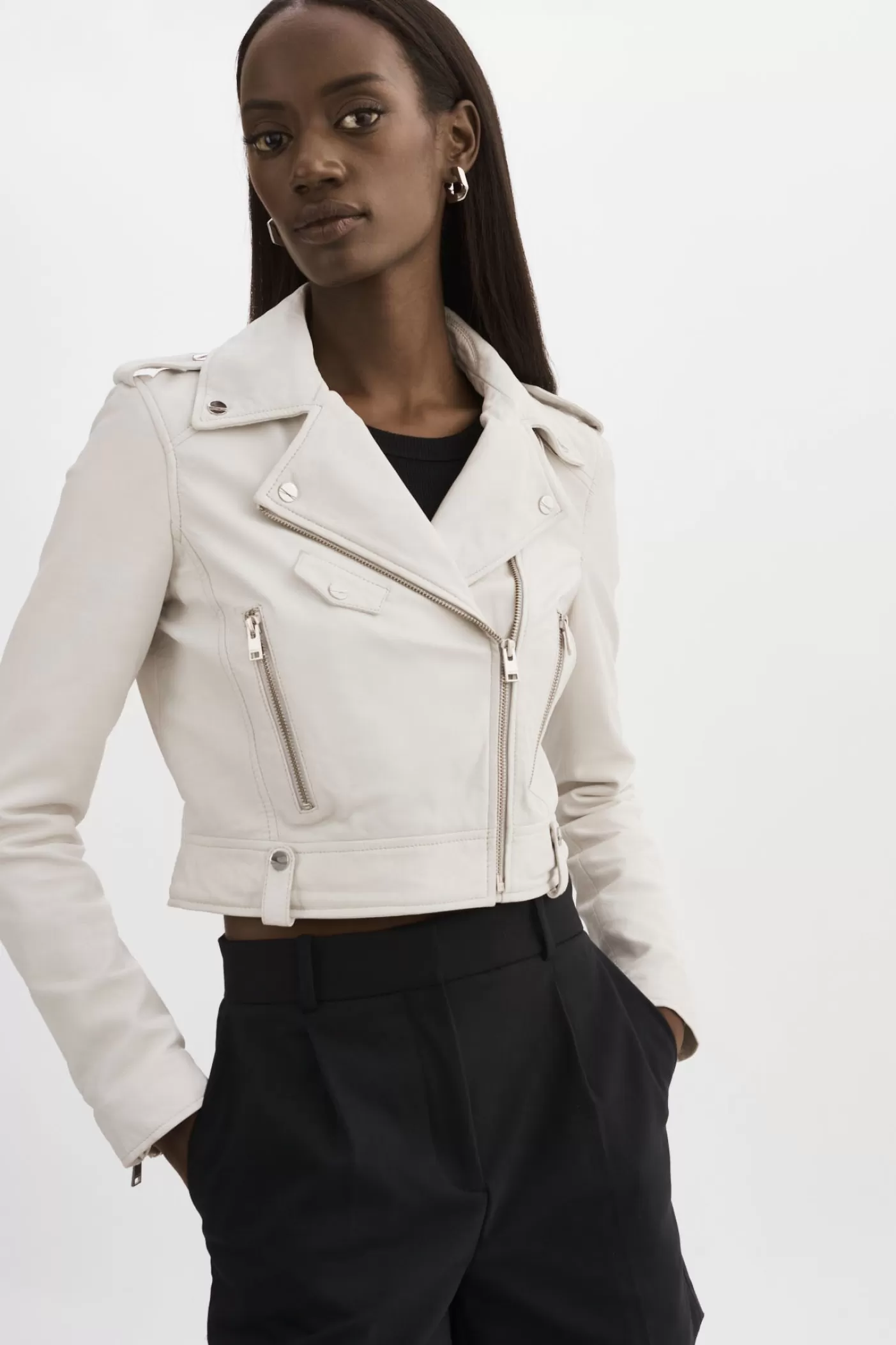 LAMARQUE CIARA | Veste Motard Courte En Cuir BLANC Outlet