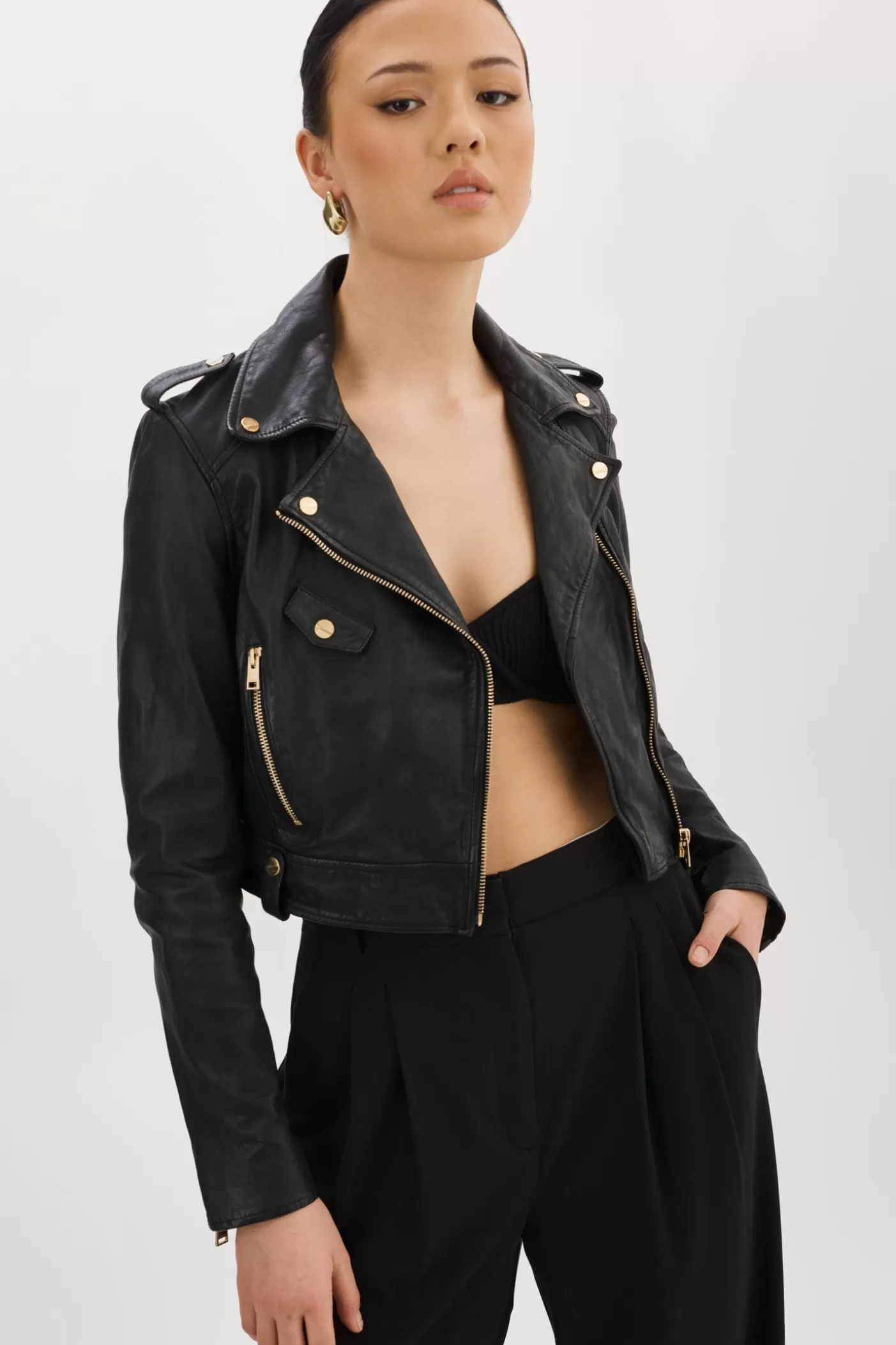 LAMARQUE CIARA OR | Veste Motard Courte En Cuir Noir Store