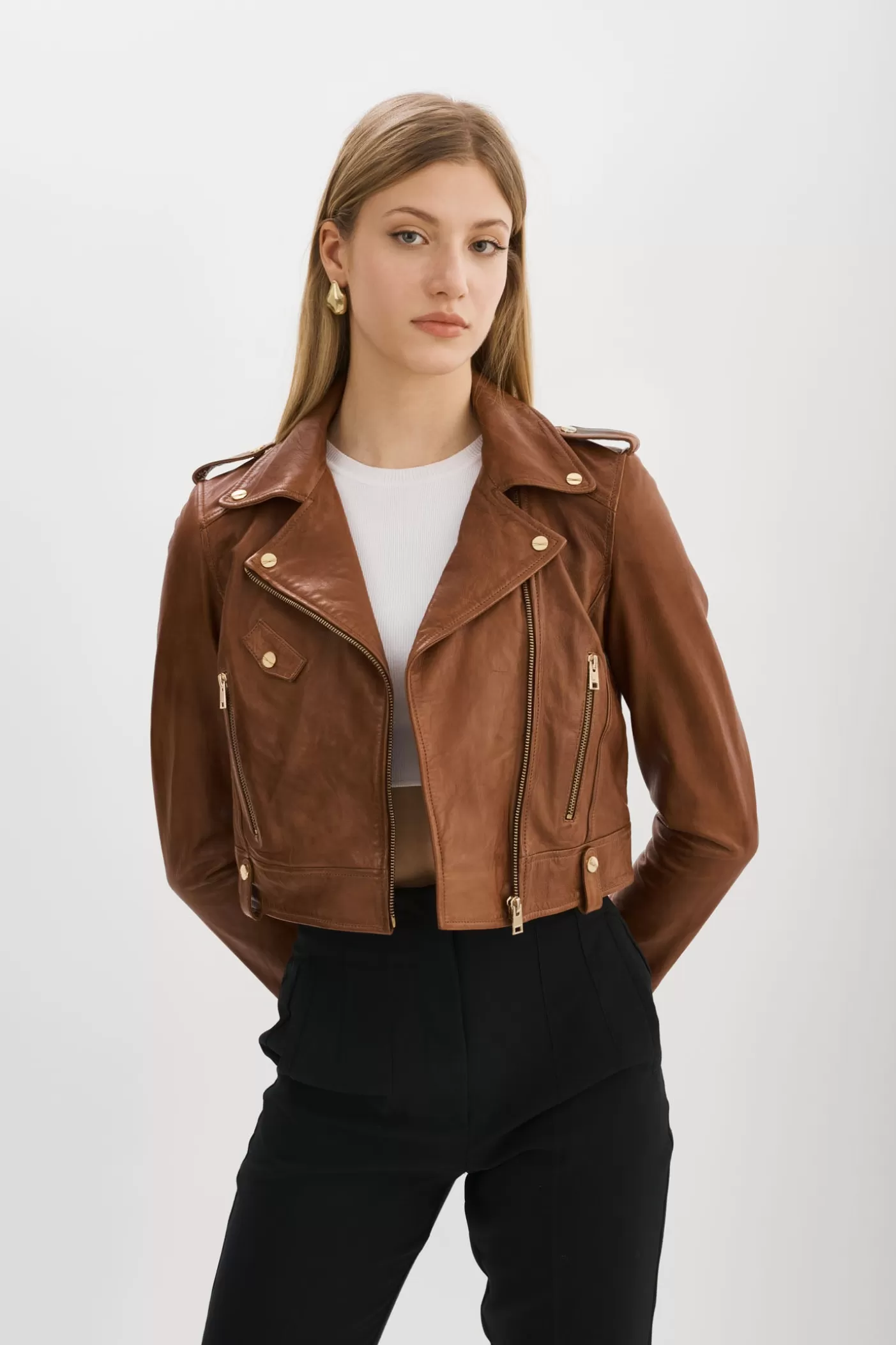 LAMARQUE CIARA OR | Veste Motard Courte En Cuir Luggage Sale