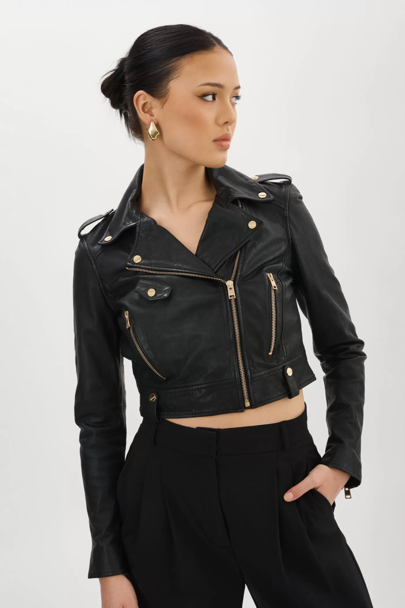 LAMARQUE CIARA OR | Veste Motard Courte En Cuir Noir Store