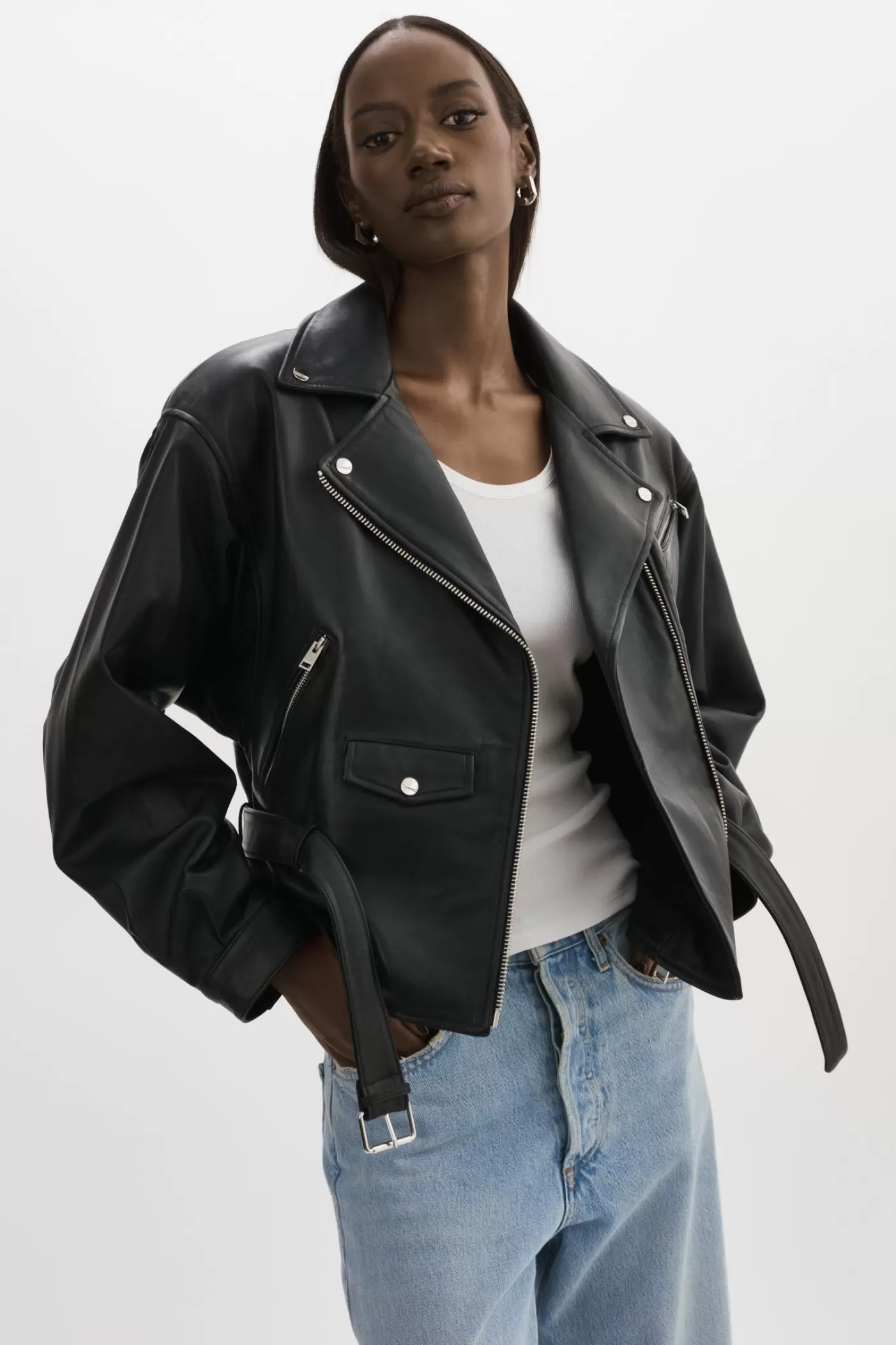 LAMARQUE DANIELA | Veste Moto En Cuir Noir Sale