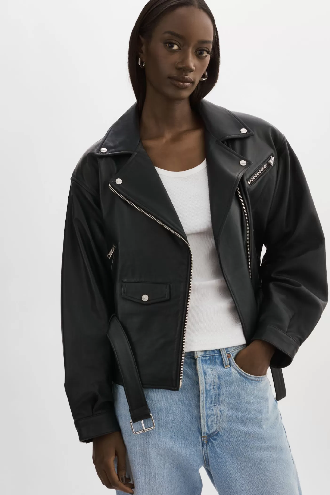 LAMARQUE DANIELA | Veste Moto En Cuir Noir Sale