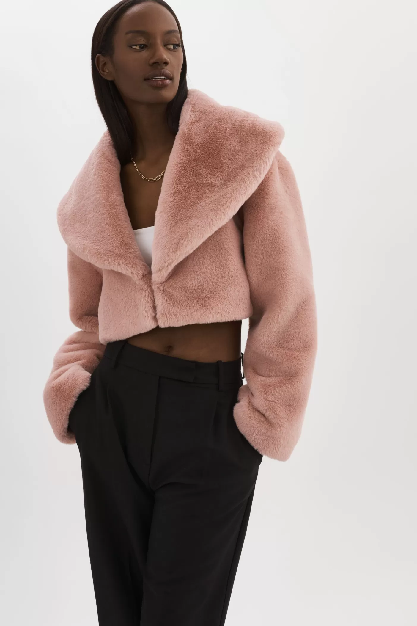 LAMARQUE DANIKA | Veste Courte En Fausse Fourrure Rose Fumé Online