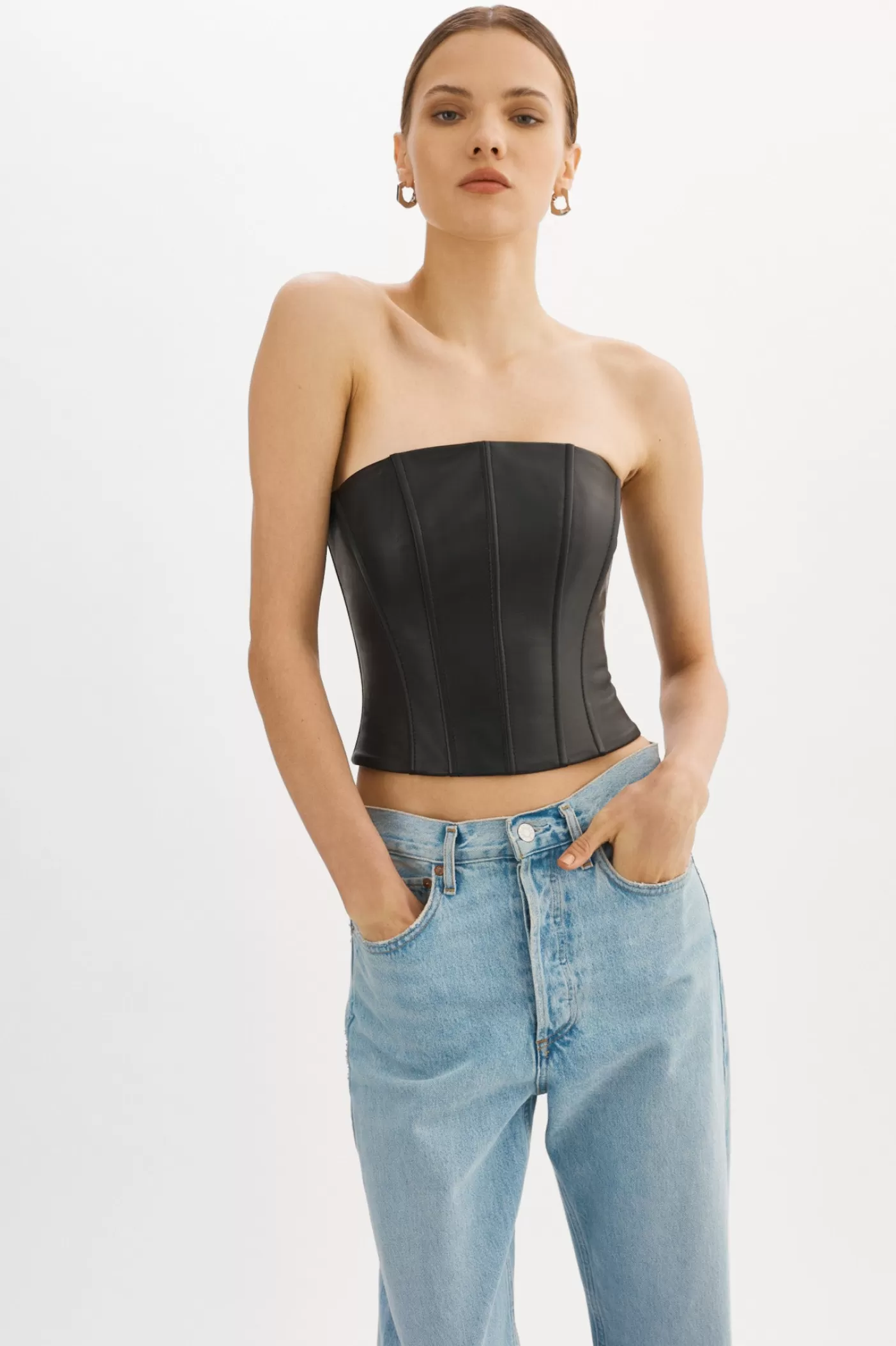 LAMARQUE DAVINA Bustier En Cuir Noir Discount