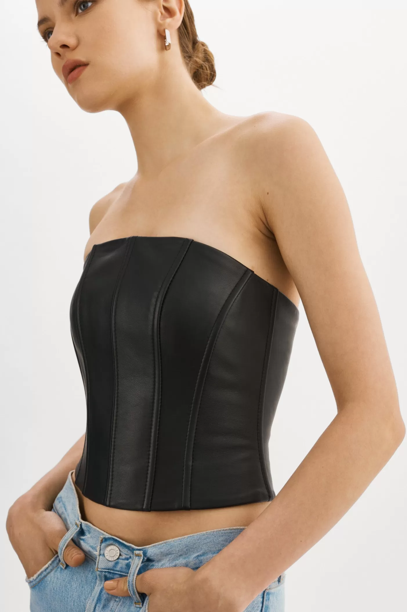 LAMARQUE DAVINA Bustier En Cuir Noir Discount