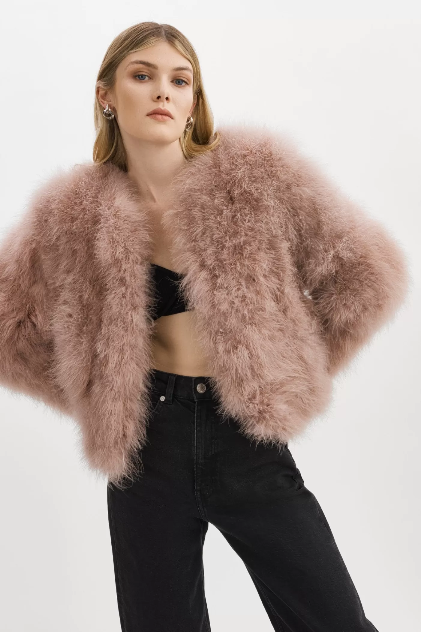 LAMARQUE DEORA | Veste De Plumes Rose poudré Flash Sale