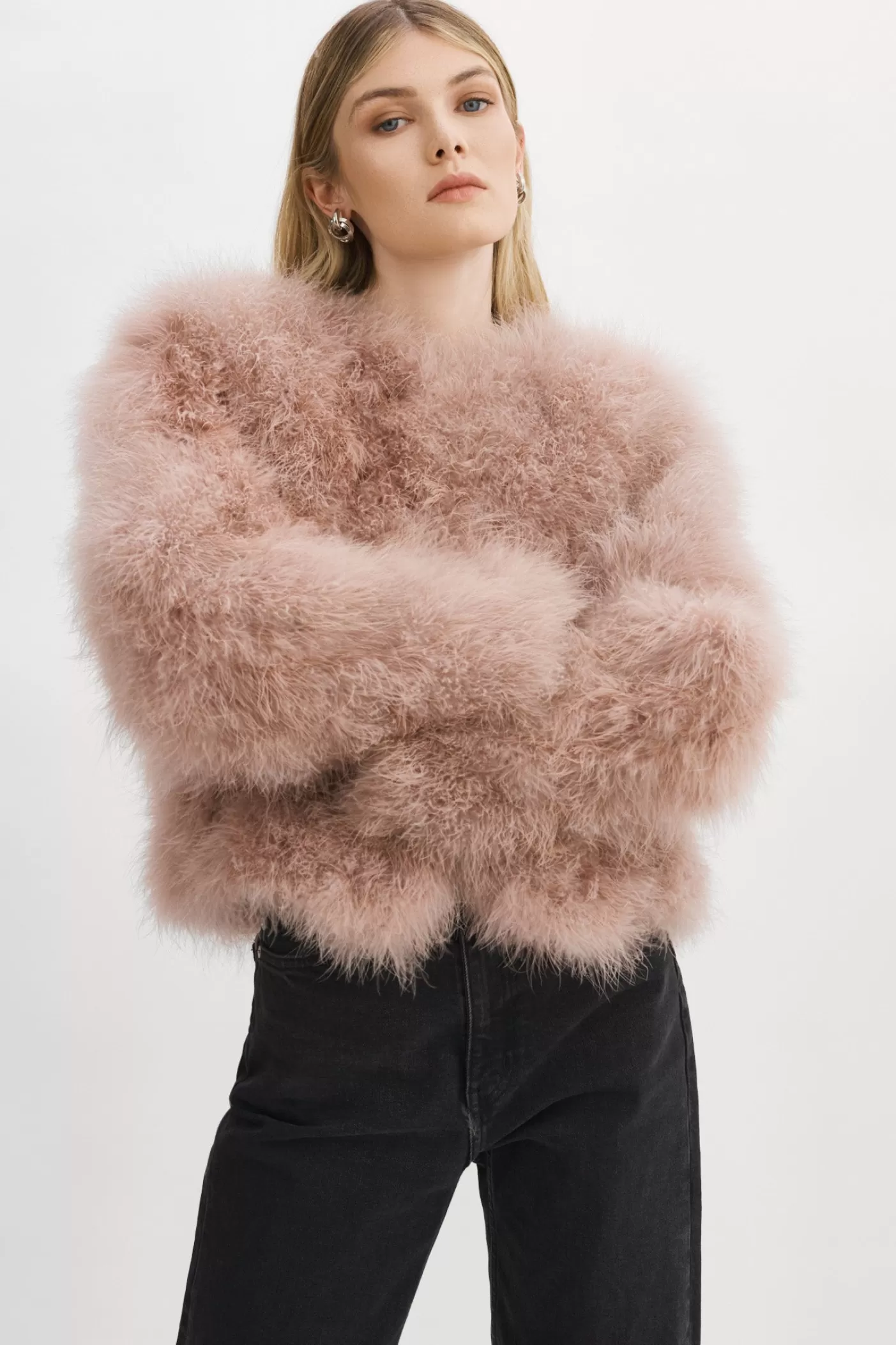 LAMARQUE DEORA | Veste De Plumes Rose poudré Flash Sale