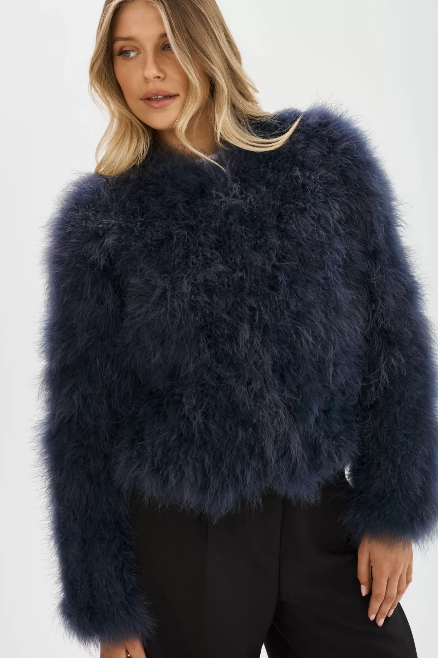 LAMARQUE DEORA | Veste En Plumes BLEU NUIT Cheap