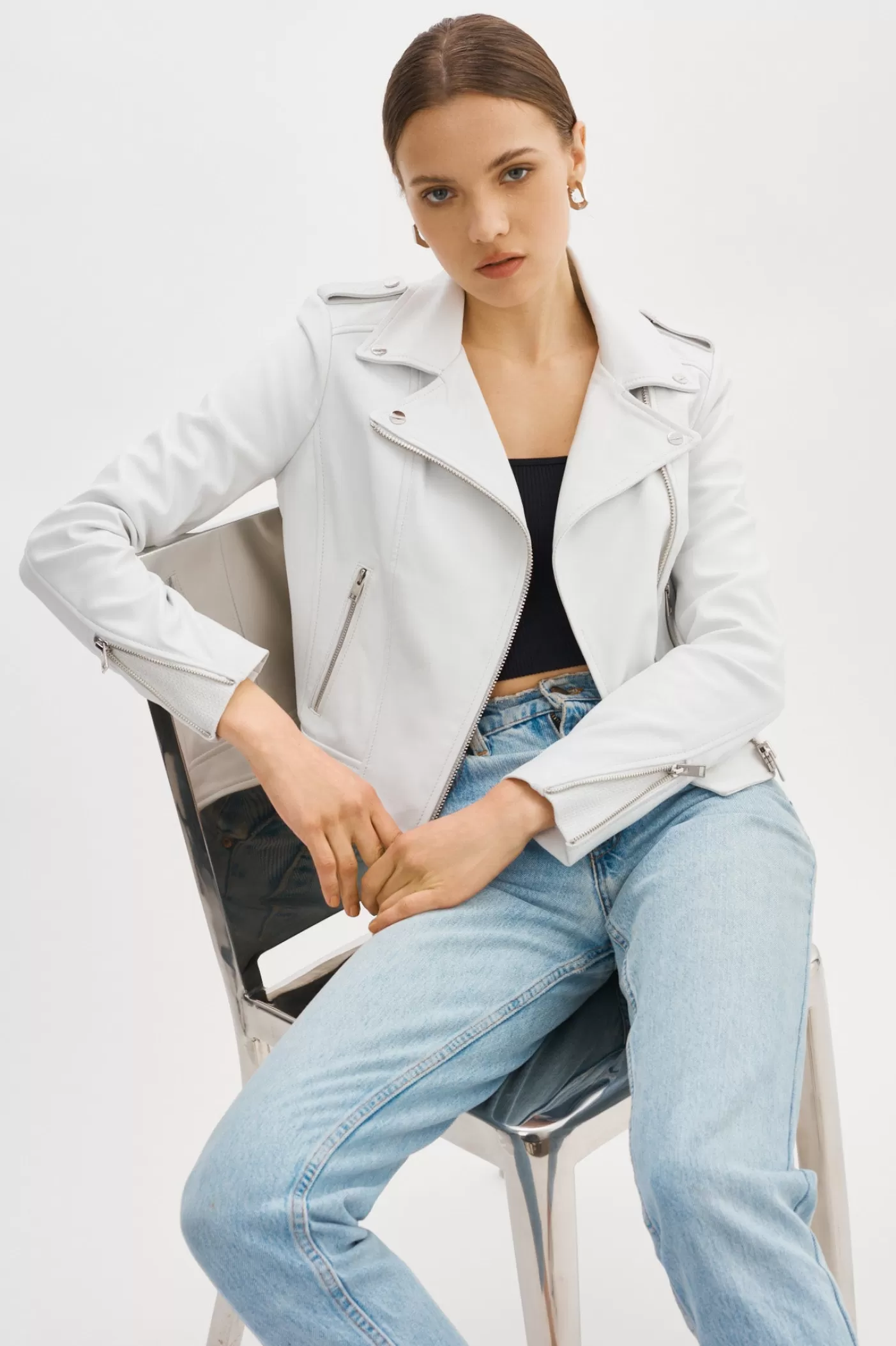 LAMARQUE DONNA | Veste Moto Signature En Cuir BLANC Cheap