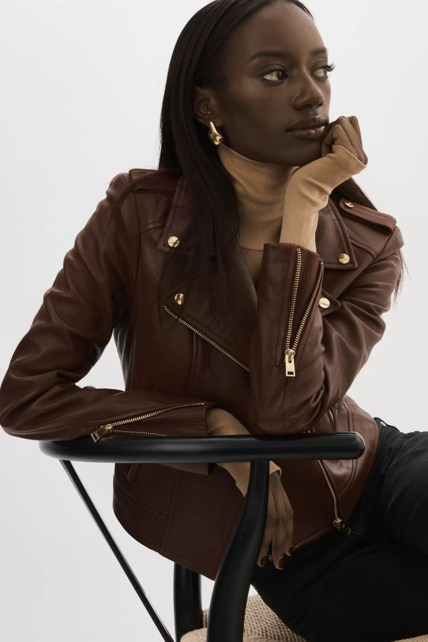 LAMARQUE DONNA | Veste Moto Signature En Cuir Chocolat Flash Sale