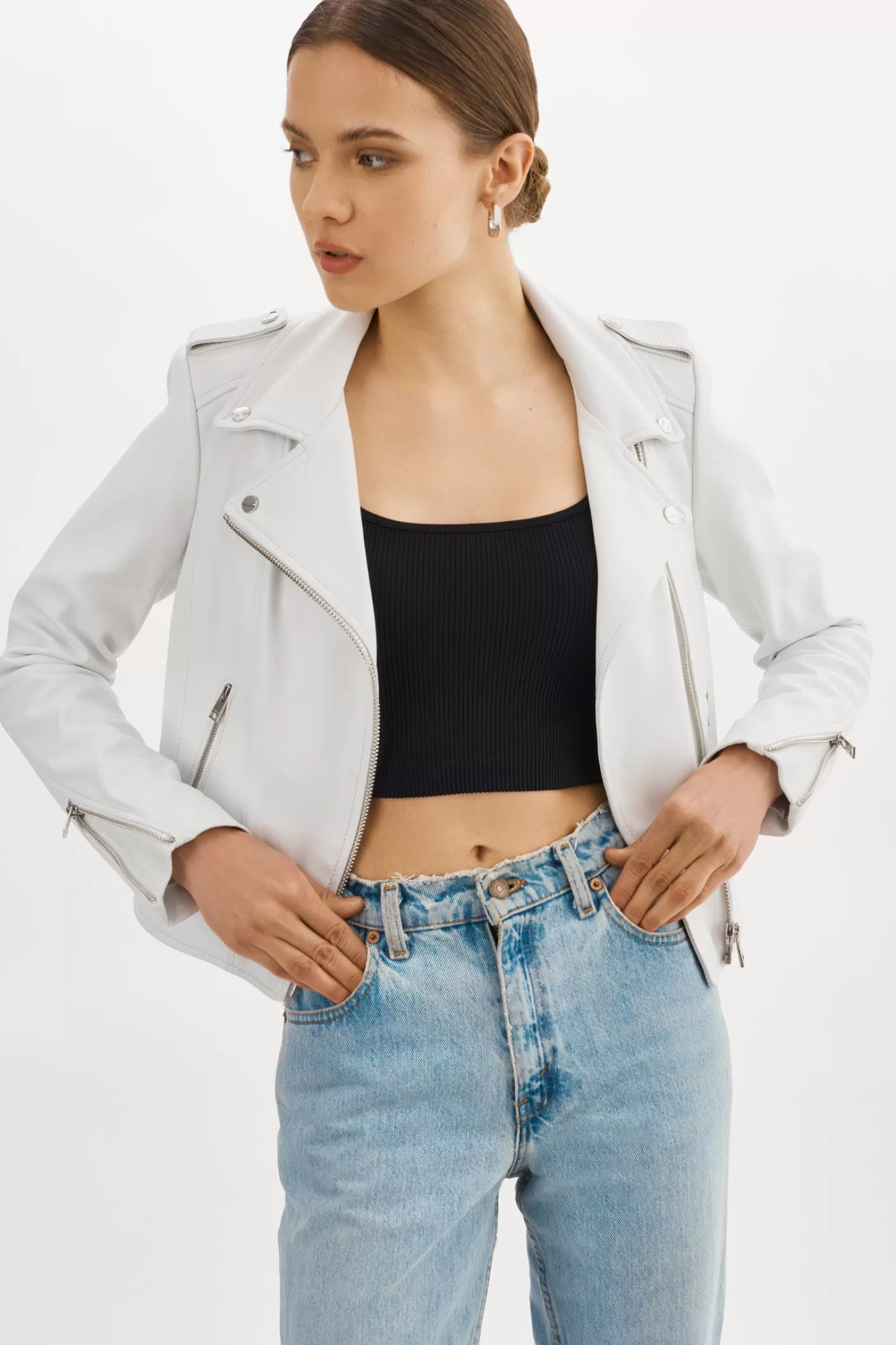 LAMARQUE DONNA | Veste Moto Signature En Cuir BLANC Cheap