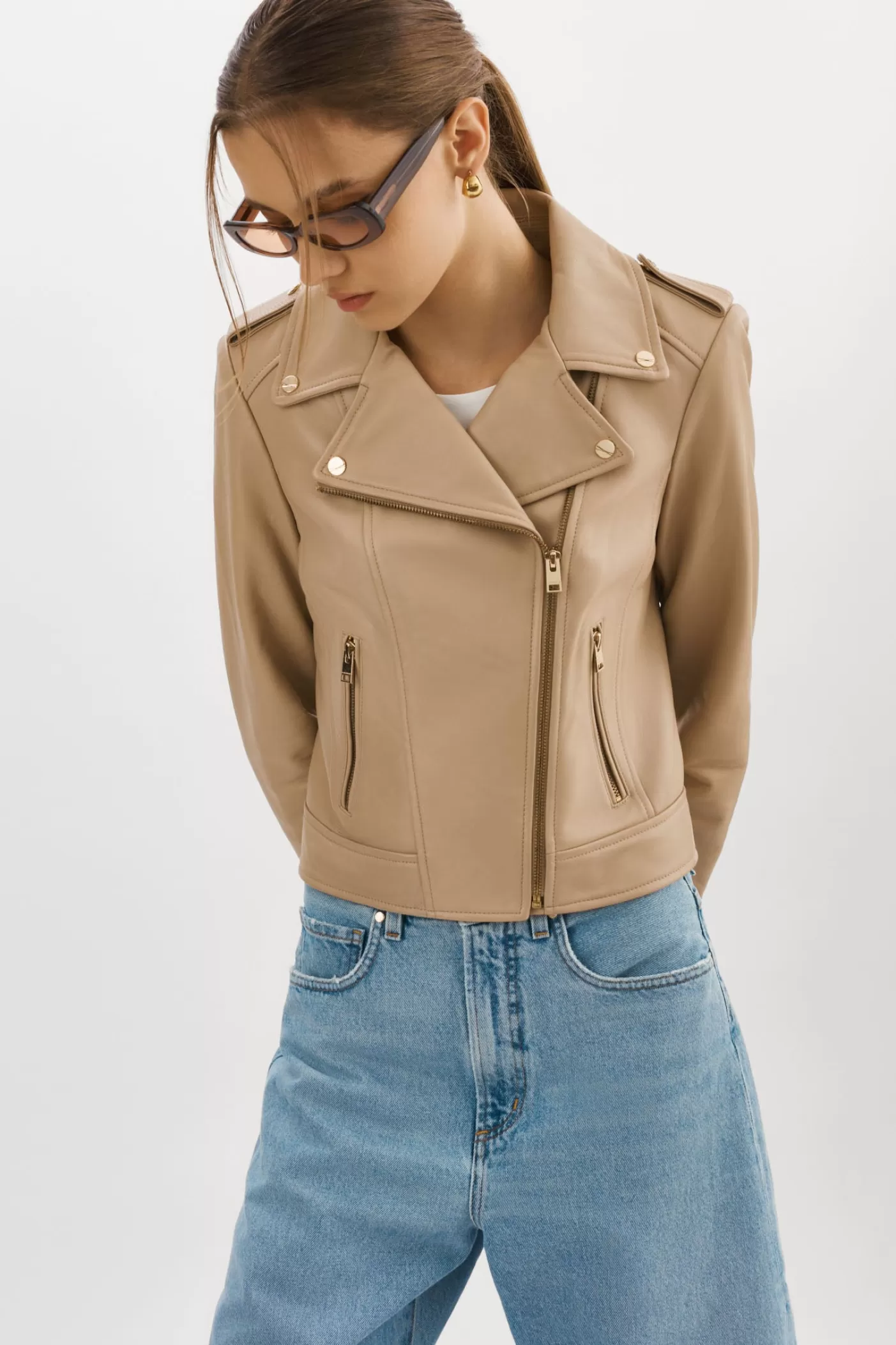 LAMARQUE DONNA OR | Veste Moto Signature En Cuir Blé Cheap