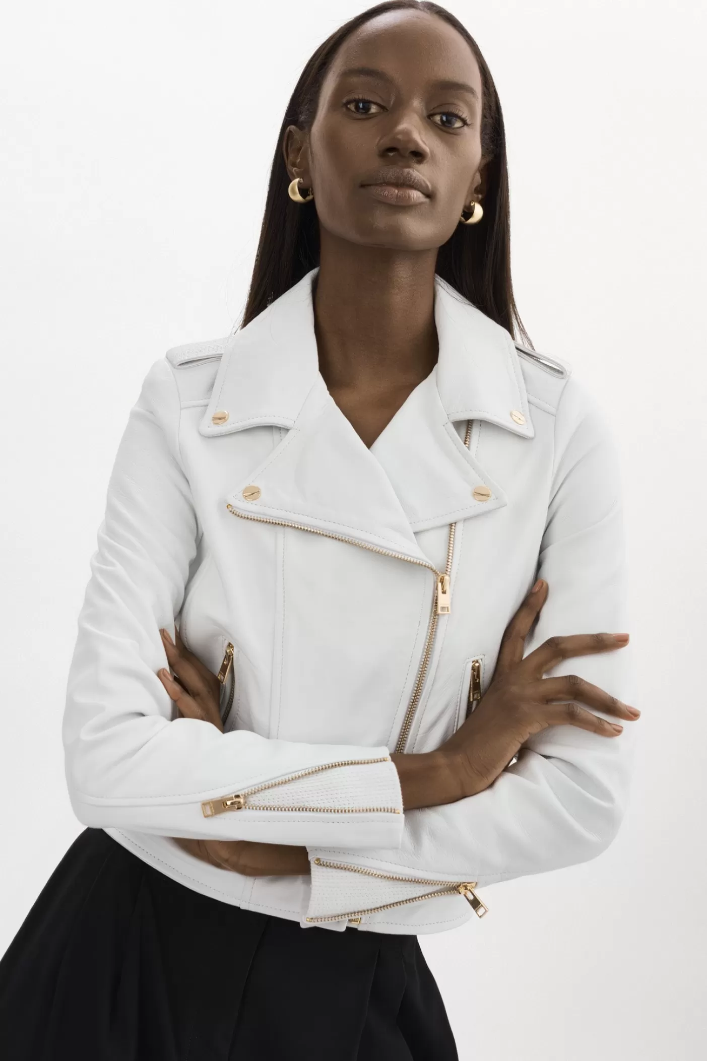 LAMARQUE DONNA OR | Veste Moto Signature En Cuir Blanc Fashion