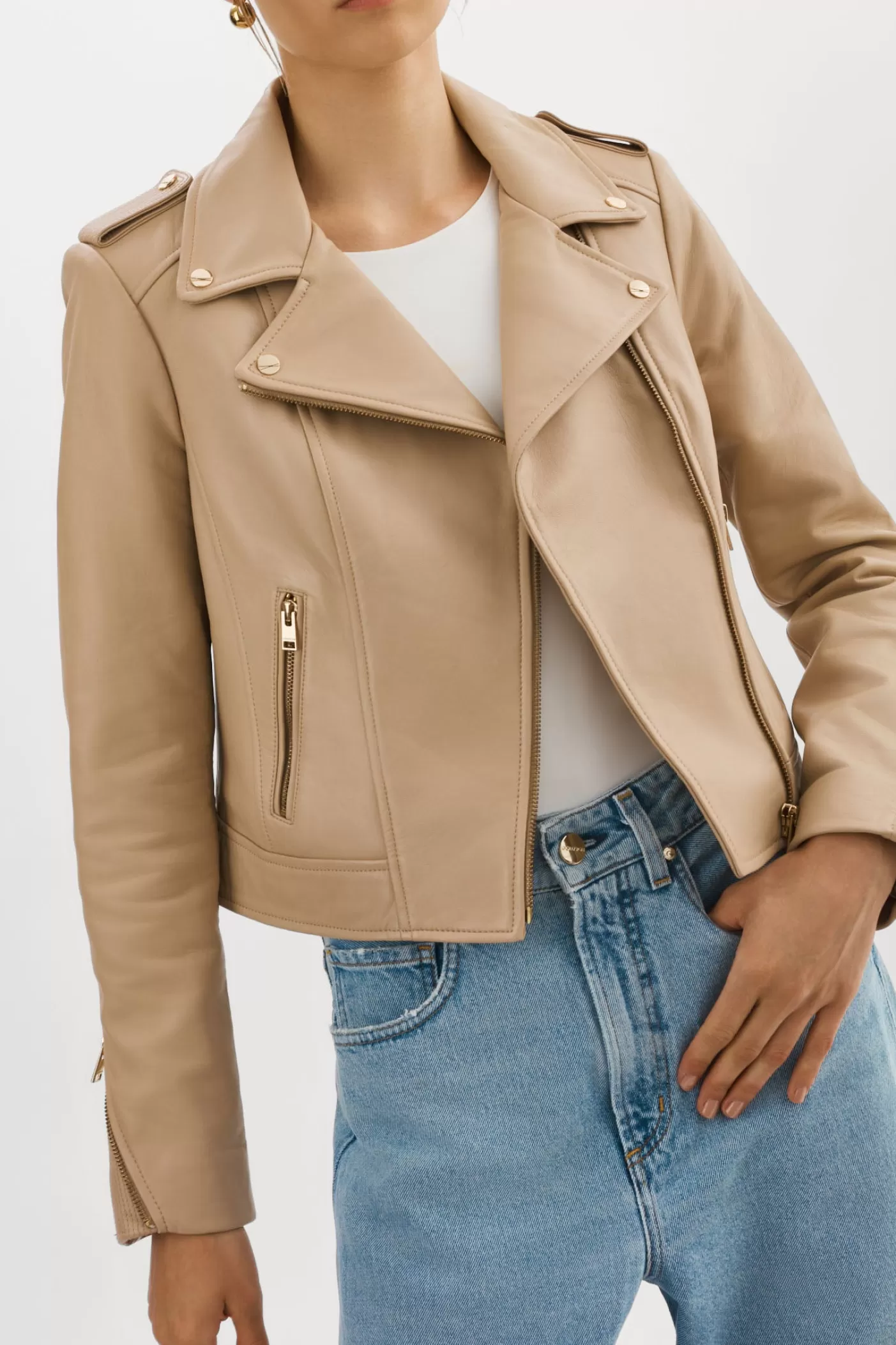 LAMARQUE DONNA OR | Veste Moto Signature En Cuir Blé Cheap