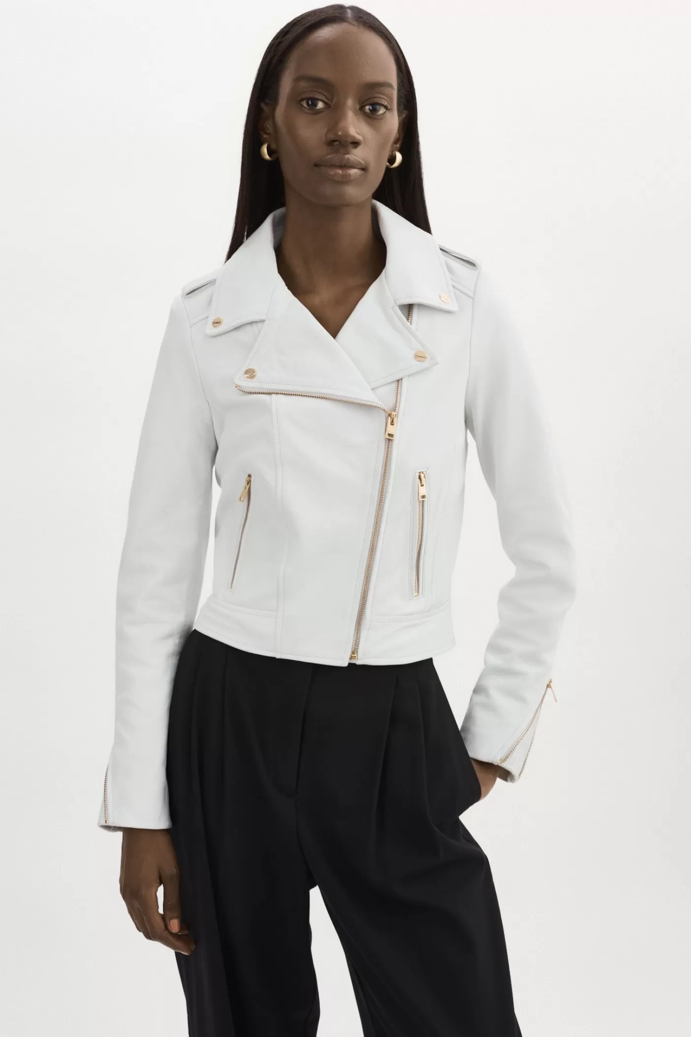 LAMARQUE DONNA OR | Veste Moto Signature En Cuir Blanc Fashion