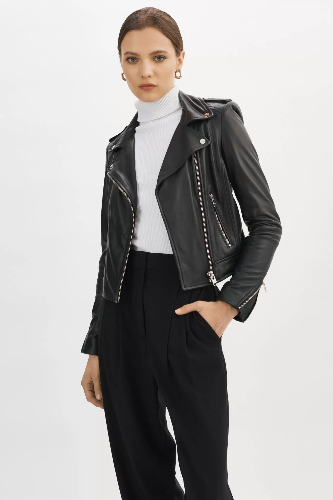 LAMARQUE DONNA Veste Moto Signature En Cuir Noir Best