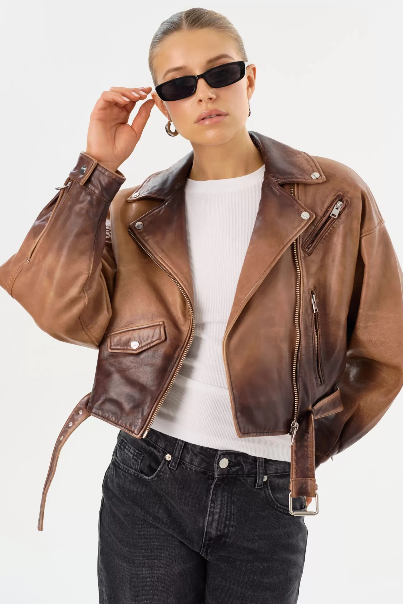 LAMARQUE DYLAN | 80's Leather Biker Jacket Almond Shadow Cheap